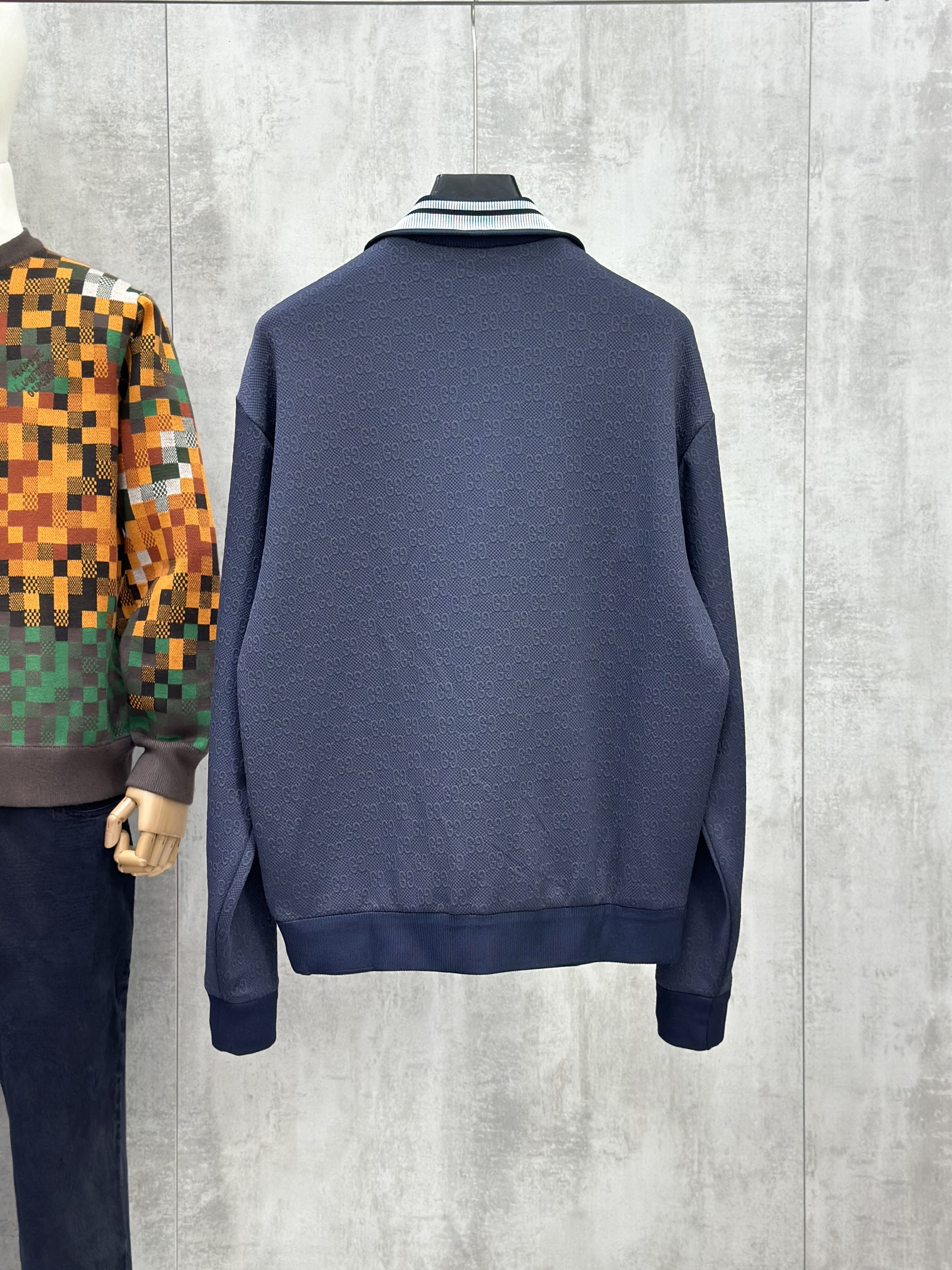 Áo khoác Gucci GC Xanh than full monogram logo check cổ Like AUth S-L VTN