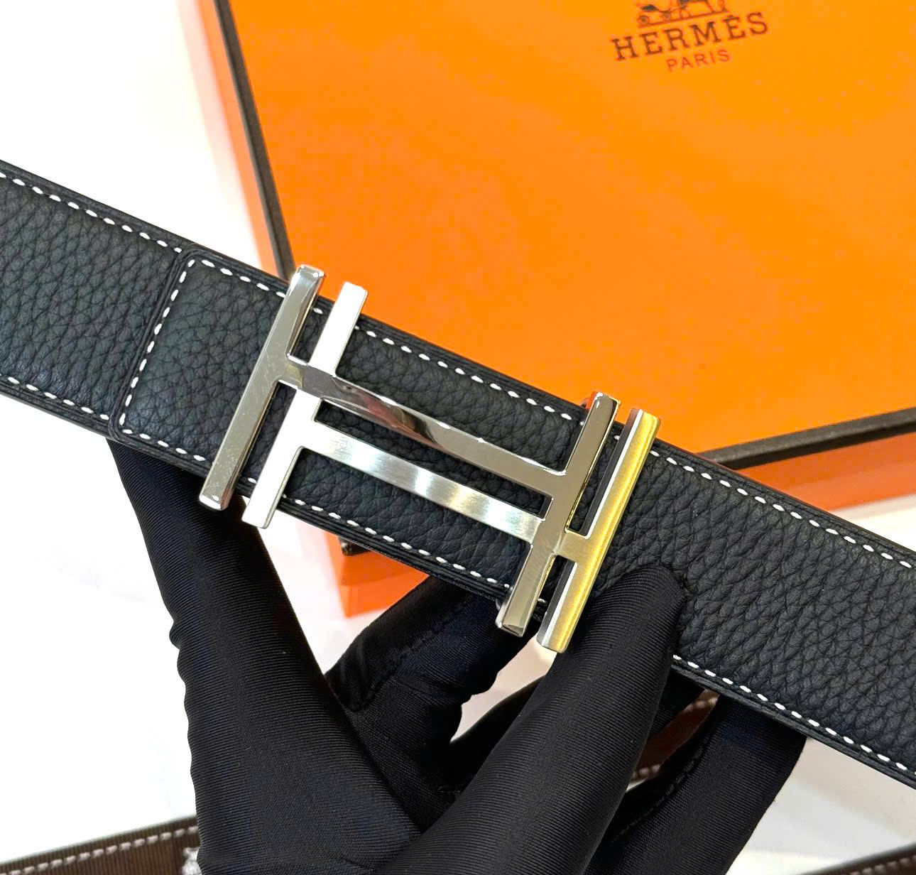 Thắt lưng, dây nịt, belt Hermes HM Đen logo HH Bạc size 85-110cm Like Auth 1-1 on web fullbox DDT