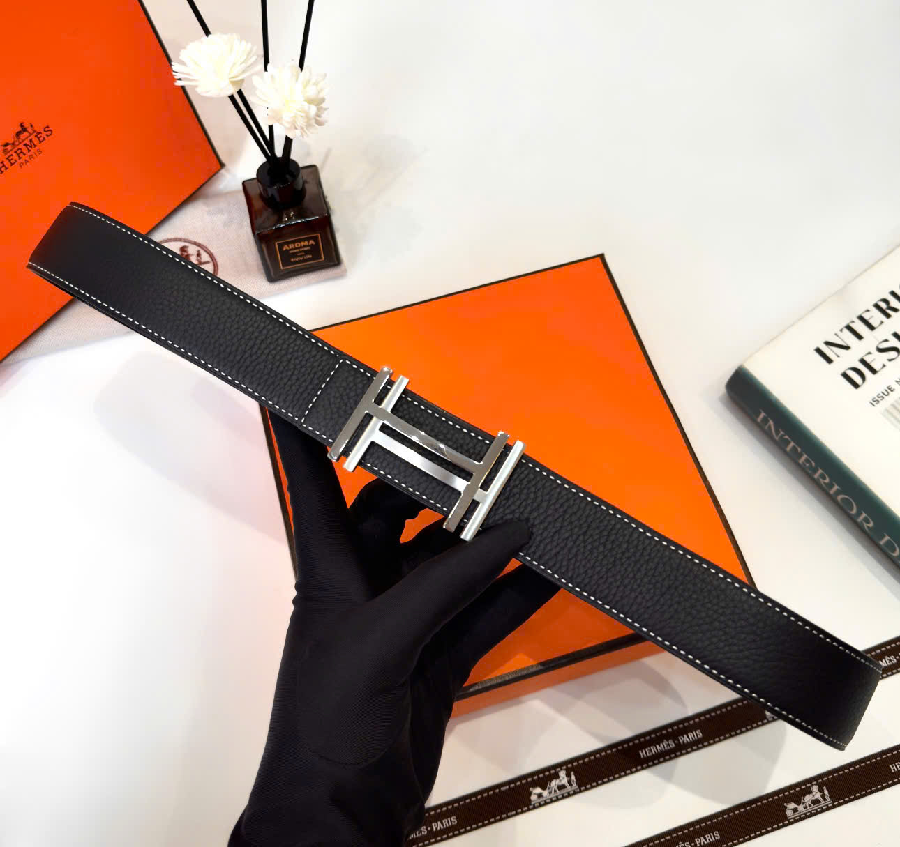 Thắt lưng, dây nịt, belt Hermes HM Đen logo HH Bạc size 85-110cm Like Auth 1-1 on web fullbox DDT