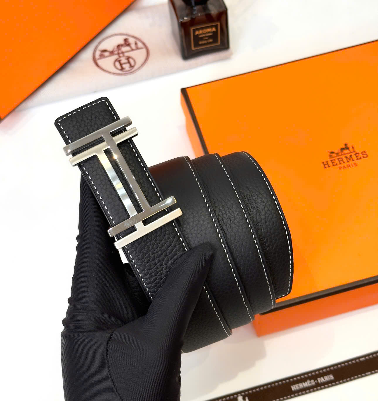 Thắt lưng, dây nịt, belt Hermes HM Đen logo HH Bạc size 85-110cm Like Auth 1-1 on web fullbox DDT