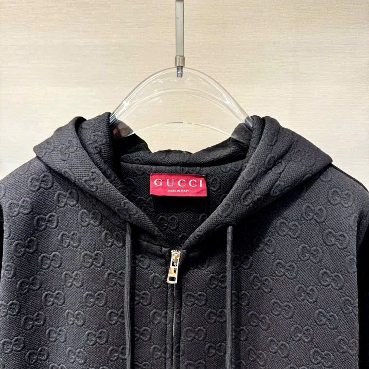 Áo khoác mũ Gucci GC 7552 Đen monogram Full túi bụng 1-1 on web S-M VTN