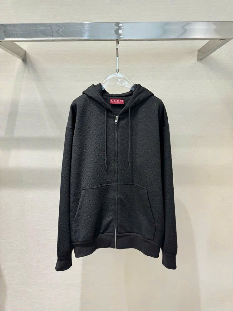 Áo khoác mũ Gucci GC 7552 Đen monogram Full túi bụng 1-1 on web S-M VTN