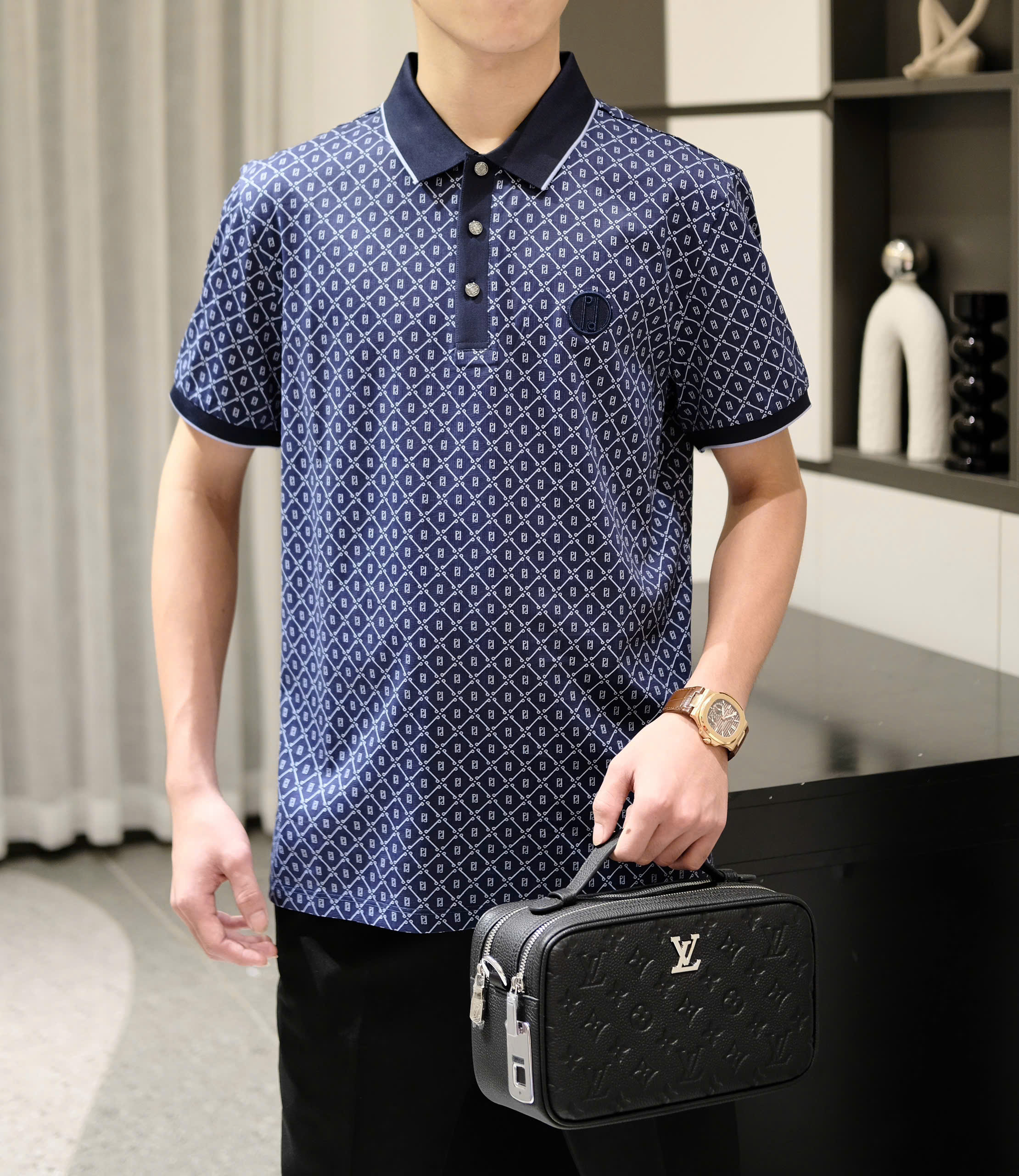 Áo polo Fendi FD Xanh Than full họa tiết new 2026 hàng 1-1 on web 48-54 DDT