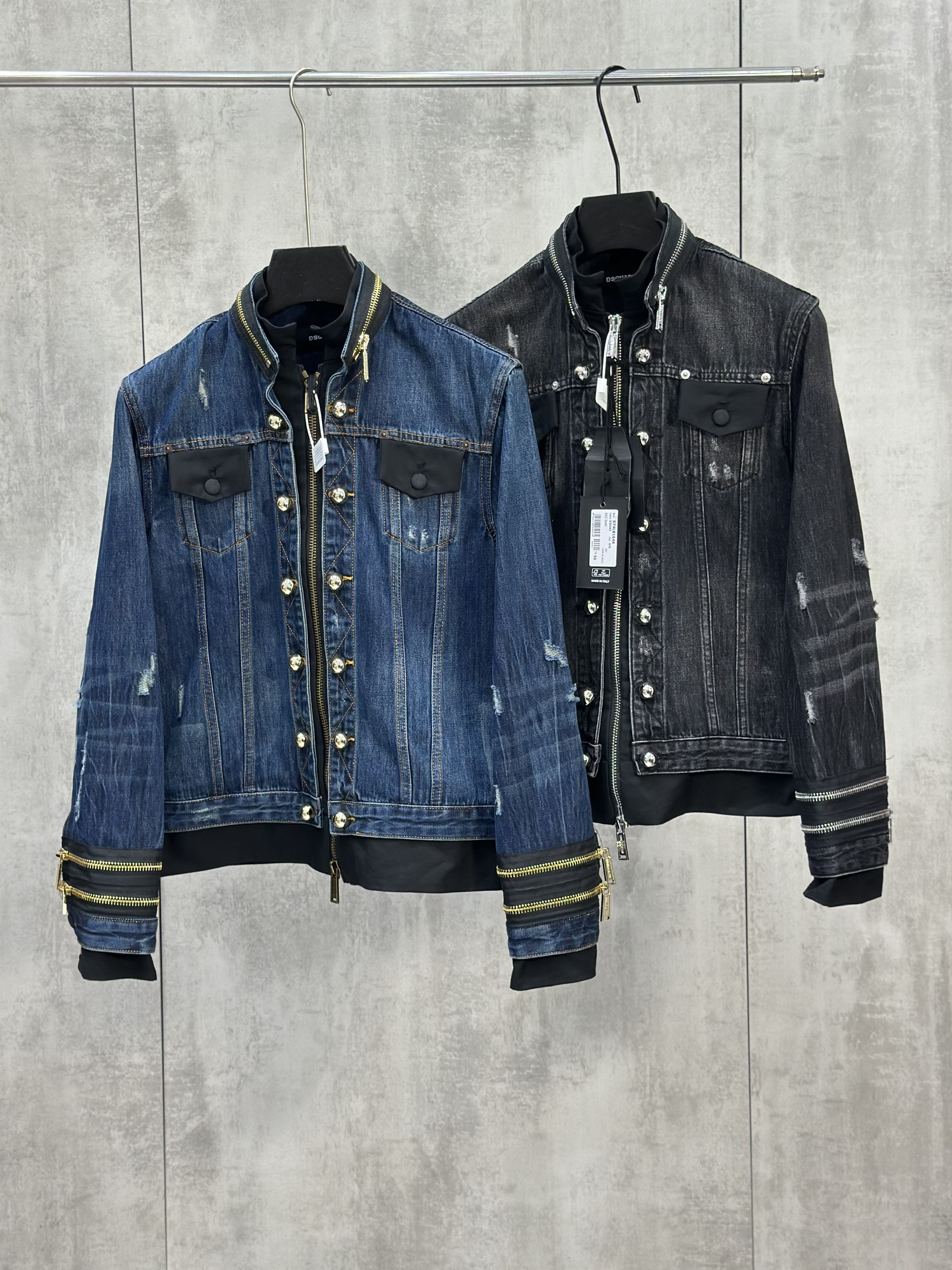 Áo khoác Jean bò Dsquared2 DSQ tay cổ phối khóa ZIP 1-1 on web 48-52 VTN