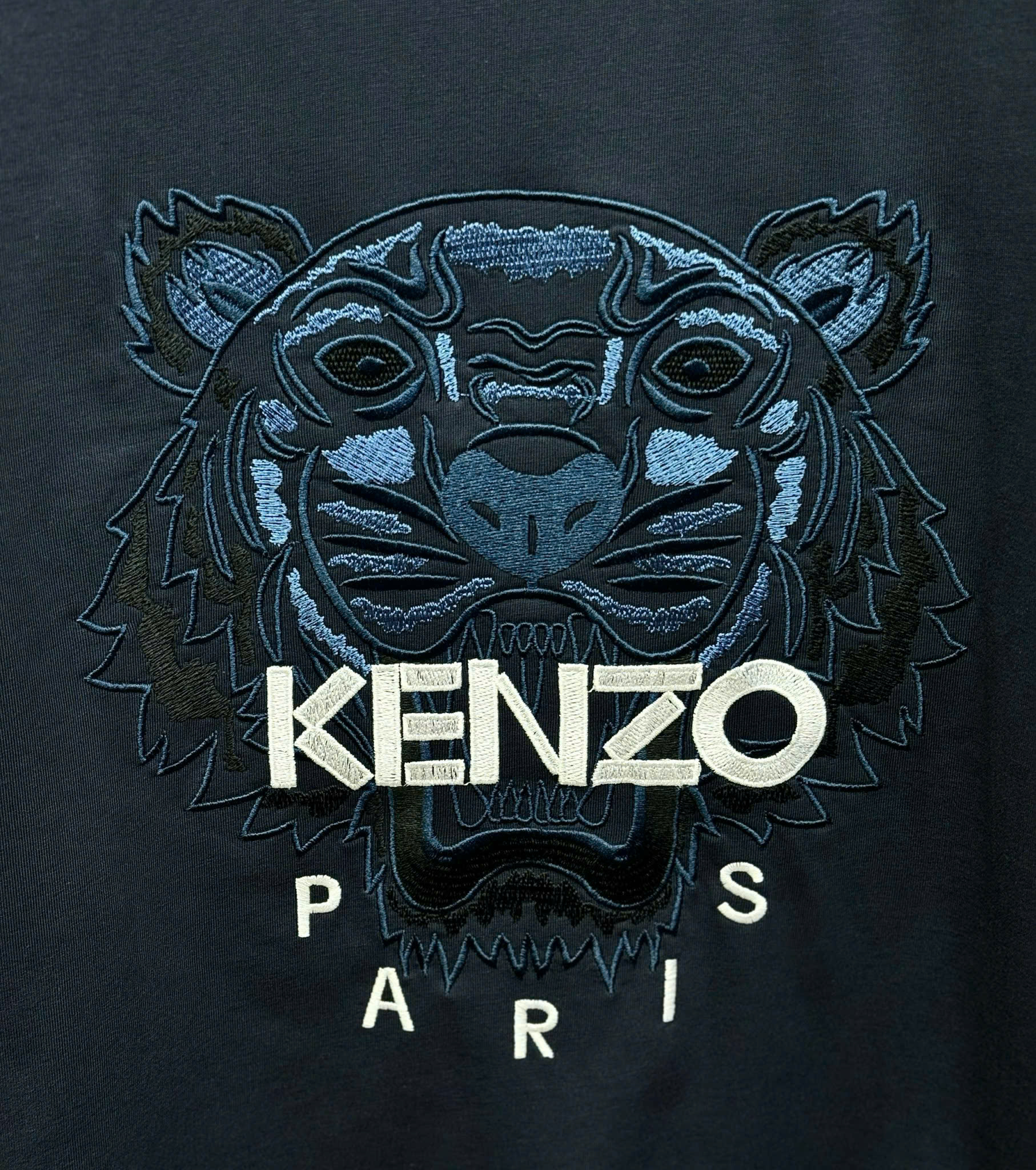 Áo phông T shirt Kenzo Xanh Than thêu mặt Hổ logo chữ Trắng Like Auth 44-50 CD