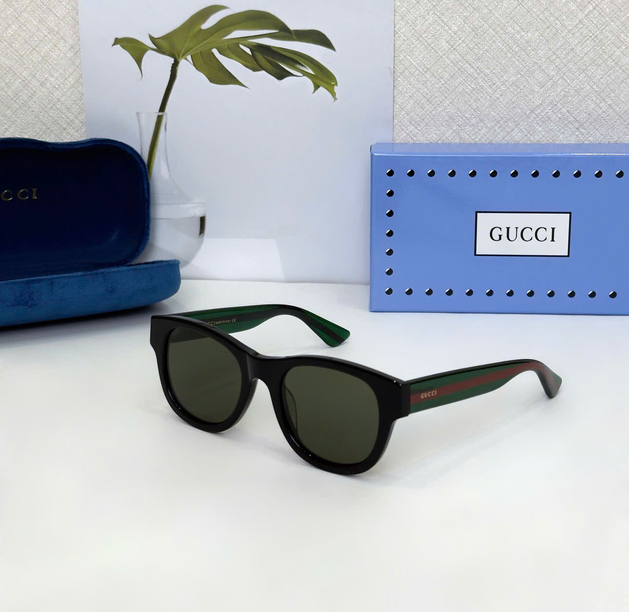 Kính mắt thời trang Gucci GC Đen phối gọng Xanh Đỏ LA on web fullbox