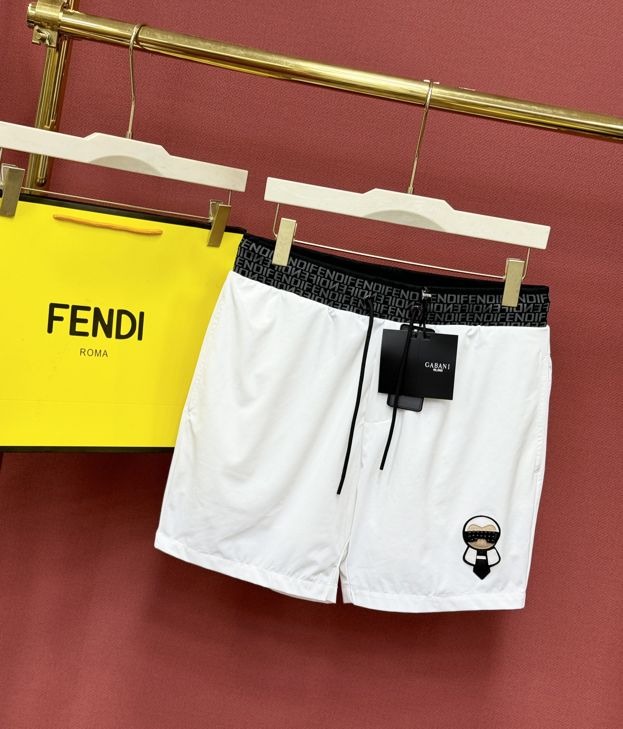 Quần short đùi gió Fendi FD logo check cạp thêu họa tiết dân chơi Like Auth 44-50 CD