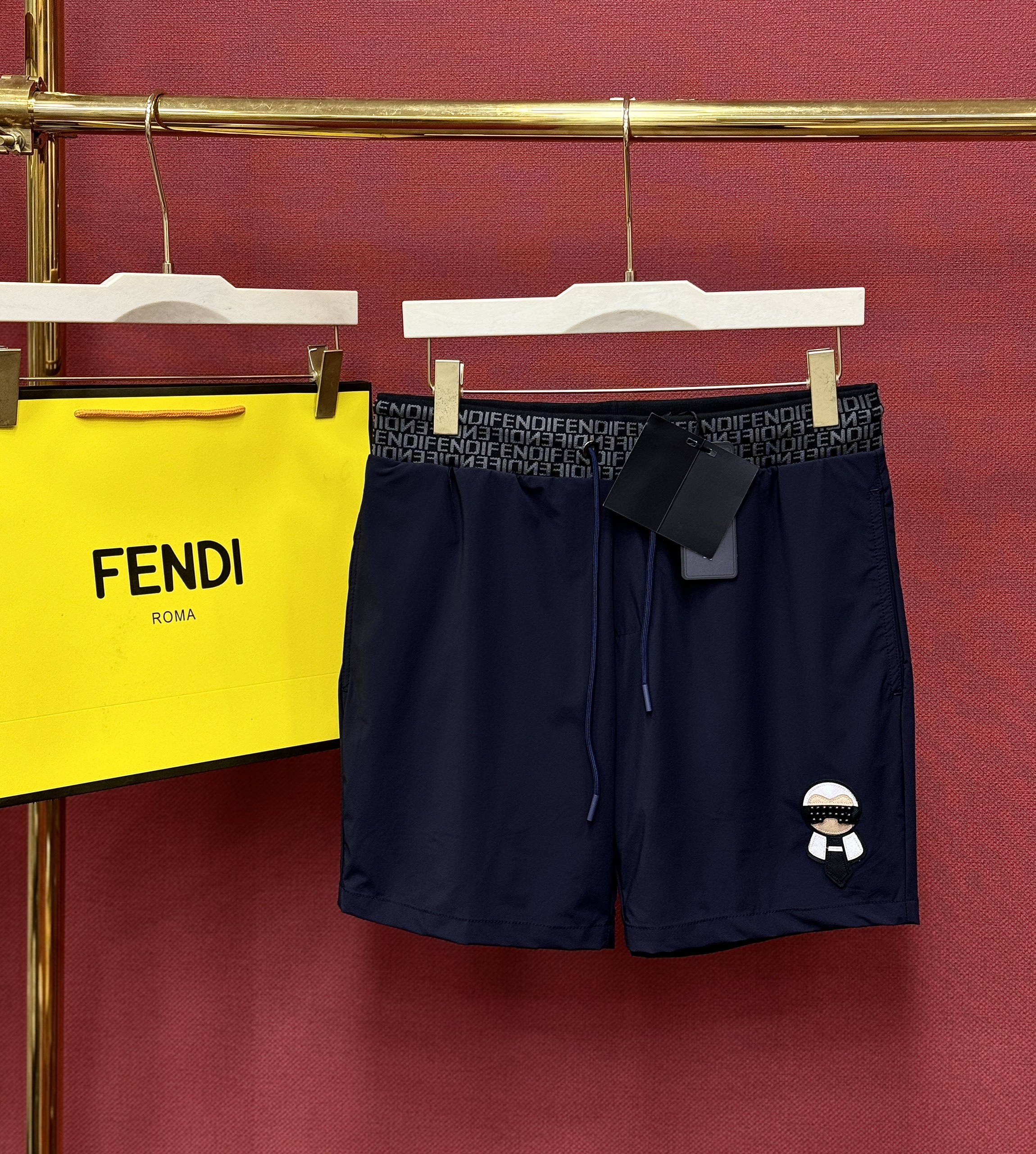 Quần short đùi gió Fendi FD logo check cạp thêu họa tiết dân chơi Like Auth 44-50 CD