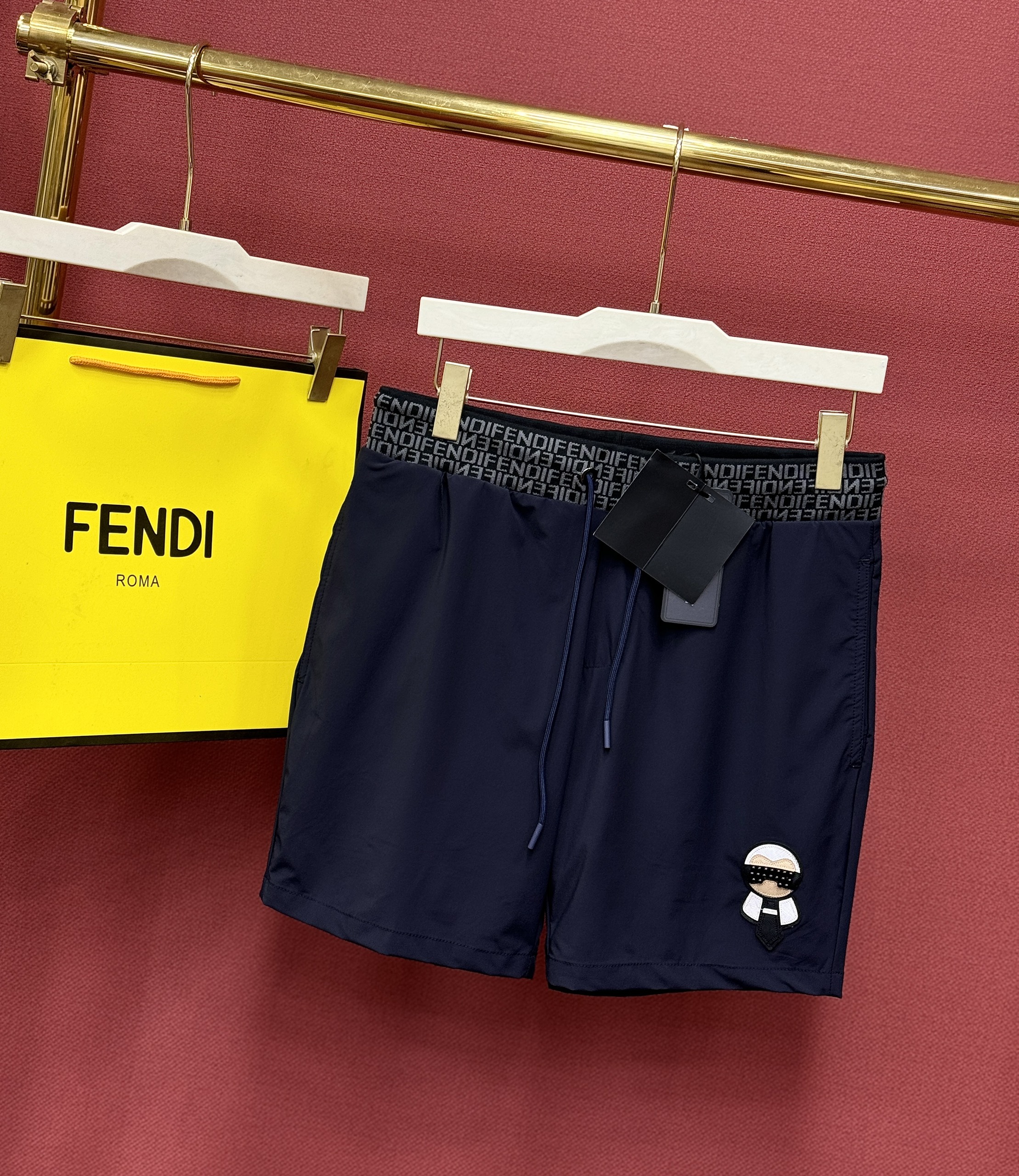 Quần short đùi gió Fendi FD logo check cạp thêu họa tiết dân chơi Like Auth 44-50 CD