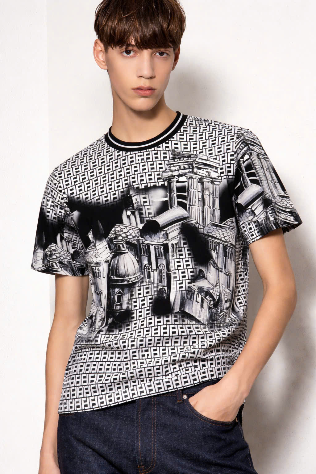 Áo phông T shirt hình Fendi FD logo full họa tiết phố cổ Like Auth 44-50 CD