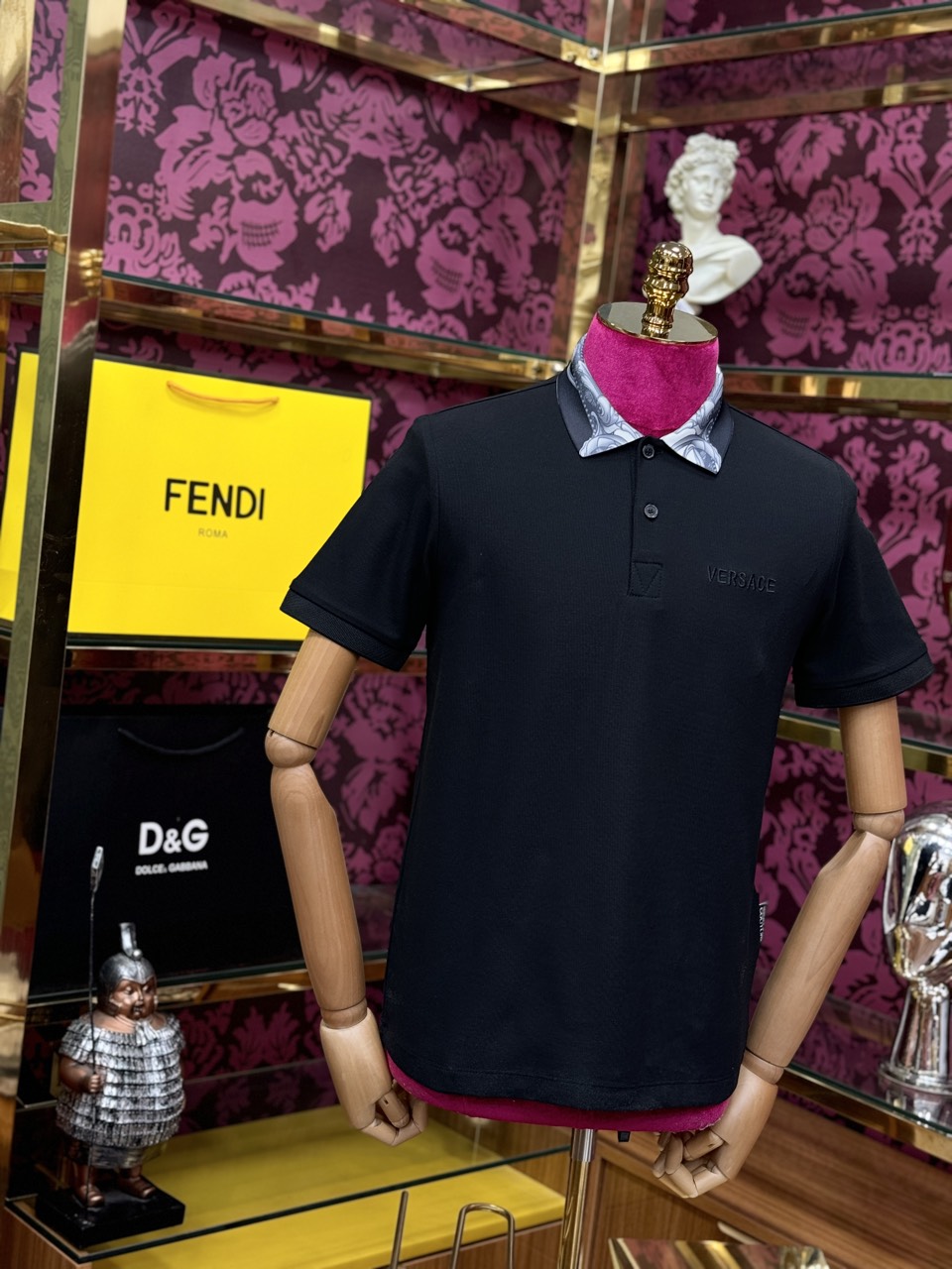 Áo polo Versace VS họa tiết check cổ logo thêu ngực Like Auth 44-50 CD