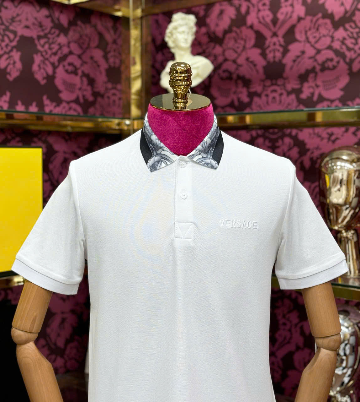 Áo polo Versace VS họa tiết check cổ logo thêu ngực Like Auth 44-50 CD