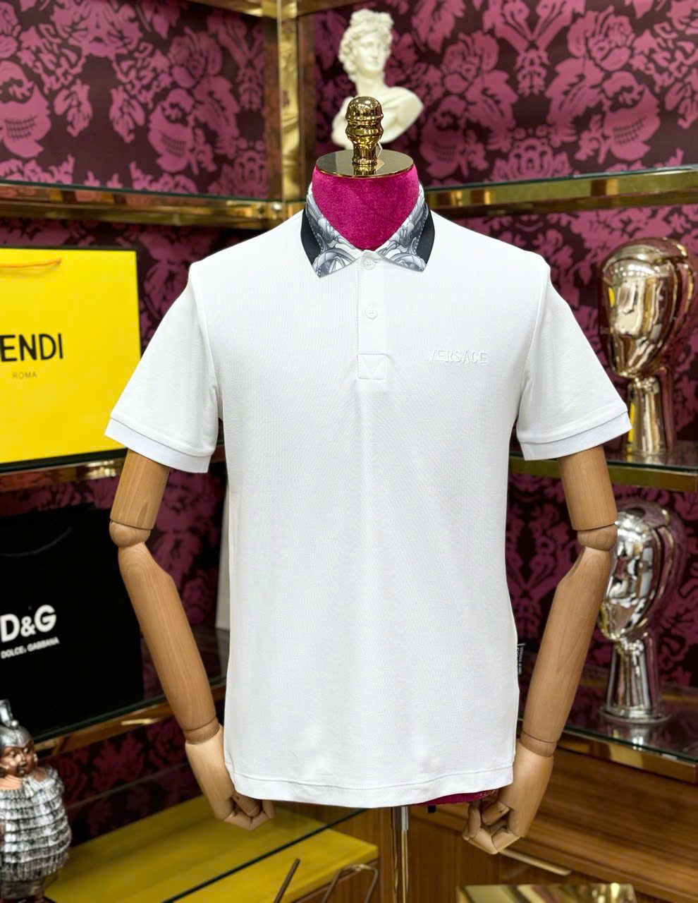 Áo polo Versace VS họa tiết check cổ logo thêu ngực Like Auth 44-50 CD