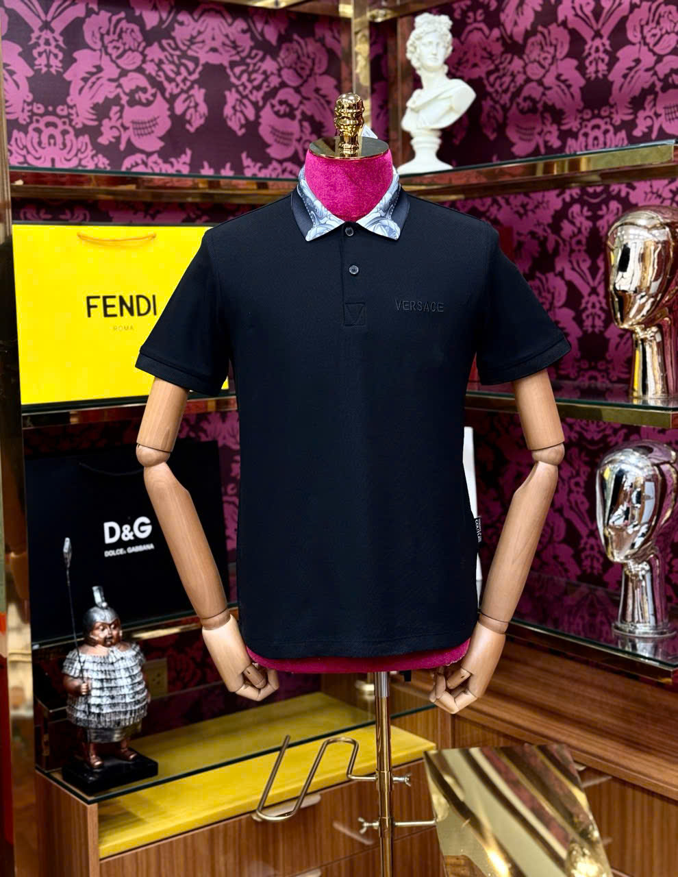 Áo polo Versace VS họa tiết check cổ logo thêu ngực Like Auth 44-50 CD