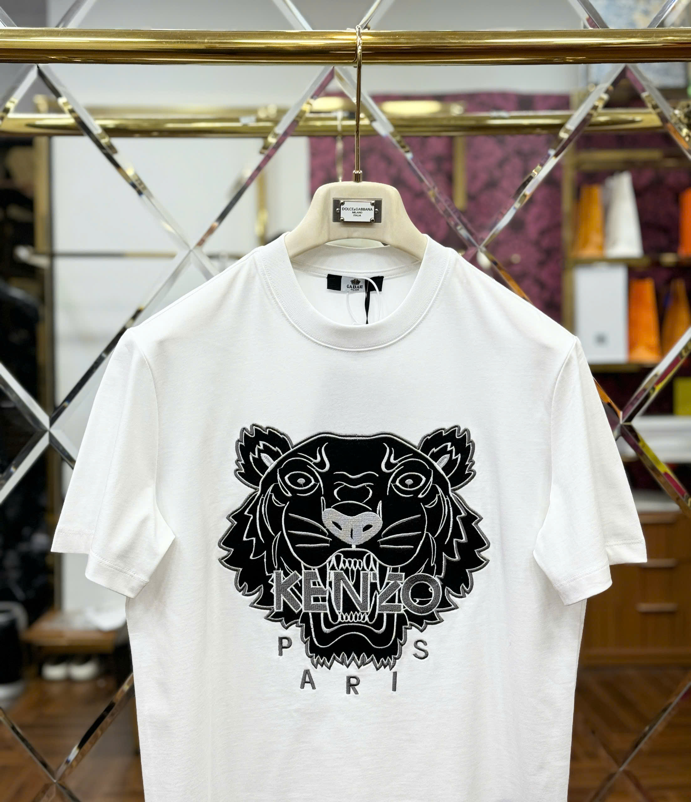 Áo phông T shirt Kenzo thêu mặt hổ Đen Trắng Like Auth 46-50 CD