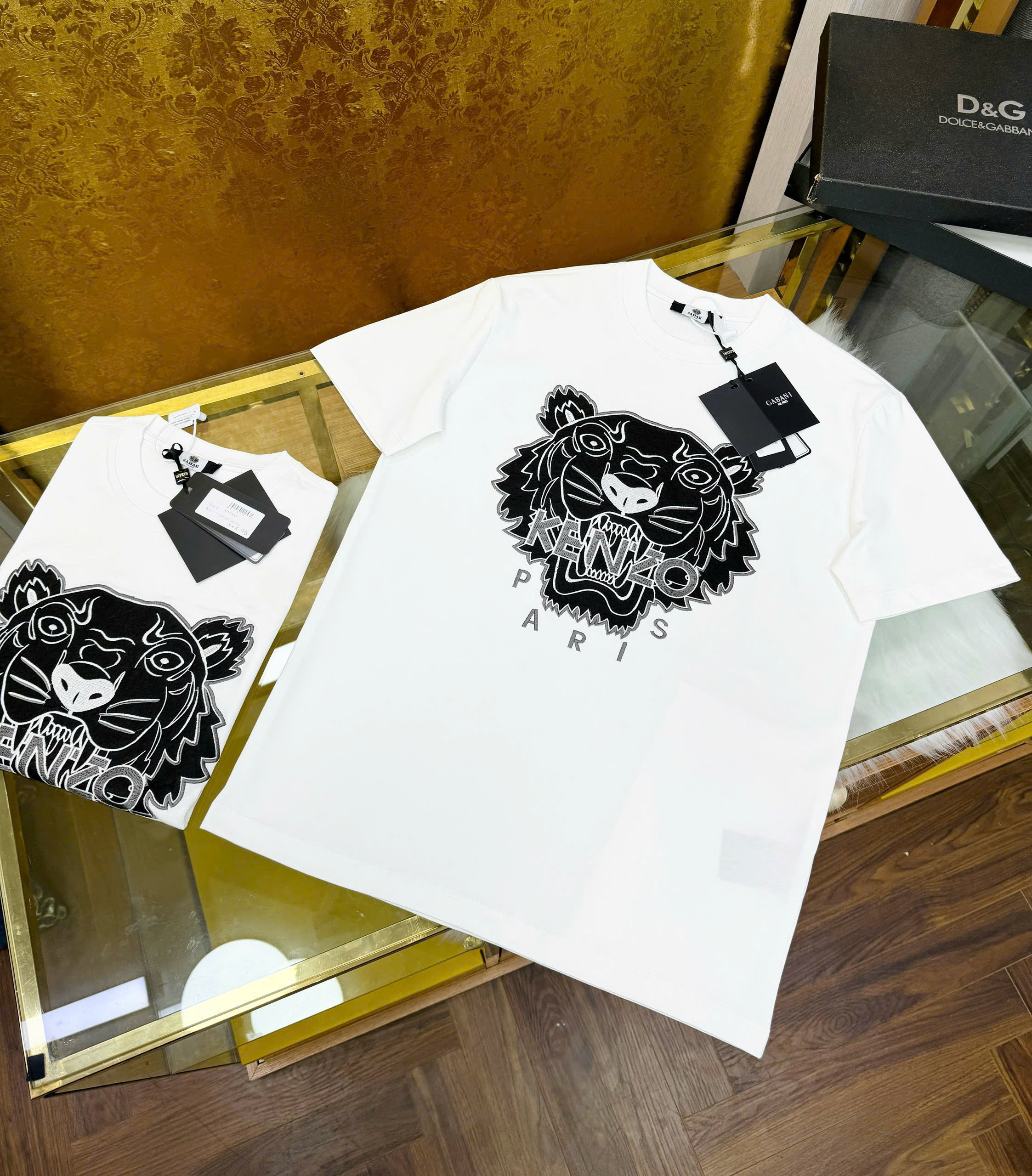 Áo phông T shirt Kenzo thêu mặt hổ Đen Trắng Like Auth 46-50 CD