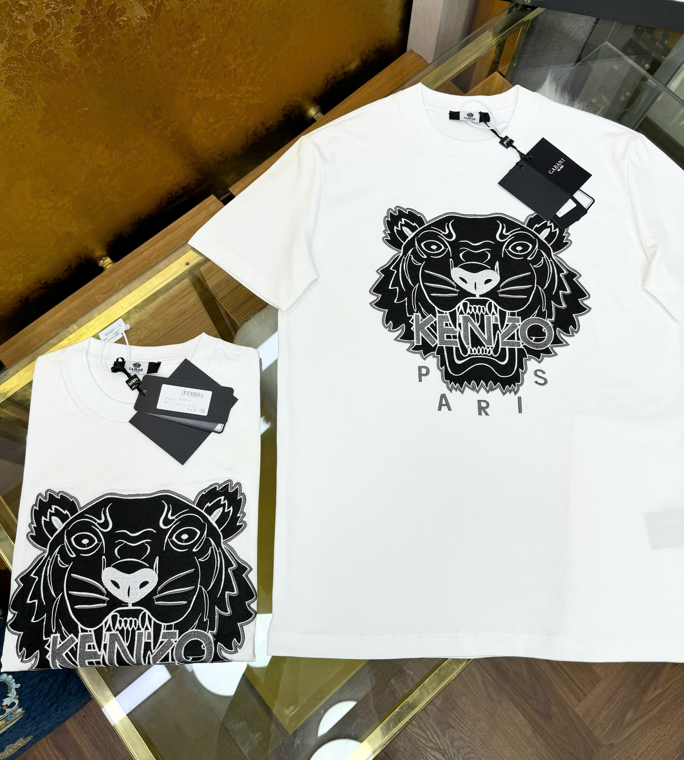 Áo phông T shirt Kenzo thêu mặt hổ Đen Trắng Like Auth 46-50 CD