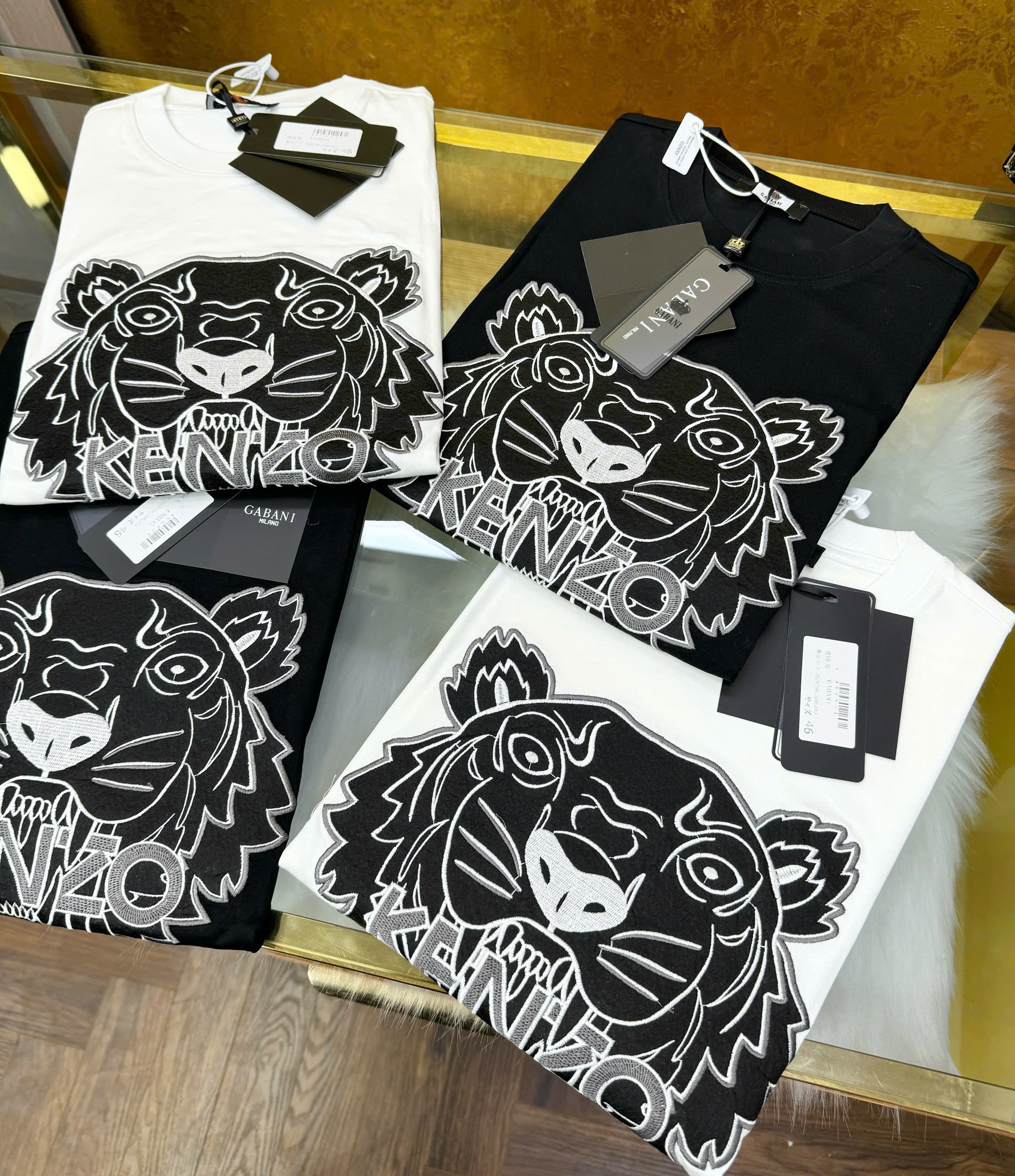 Áo phông T shirt Kenzo thêu mặt hổ Đen Trắng Like Auth 46-50 CD