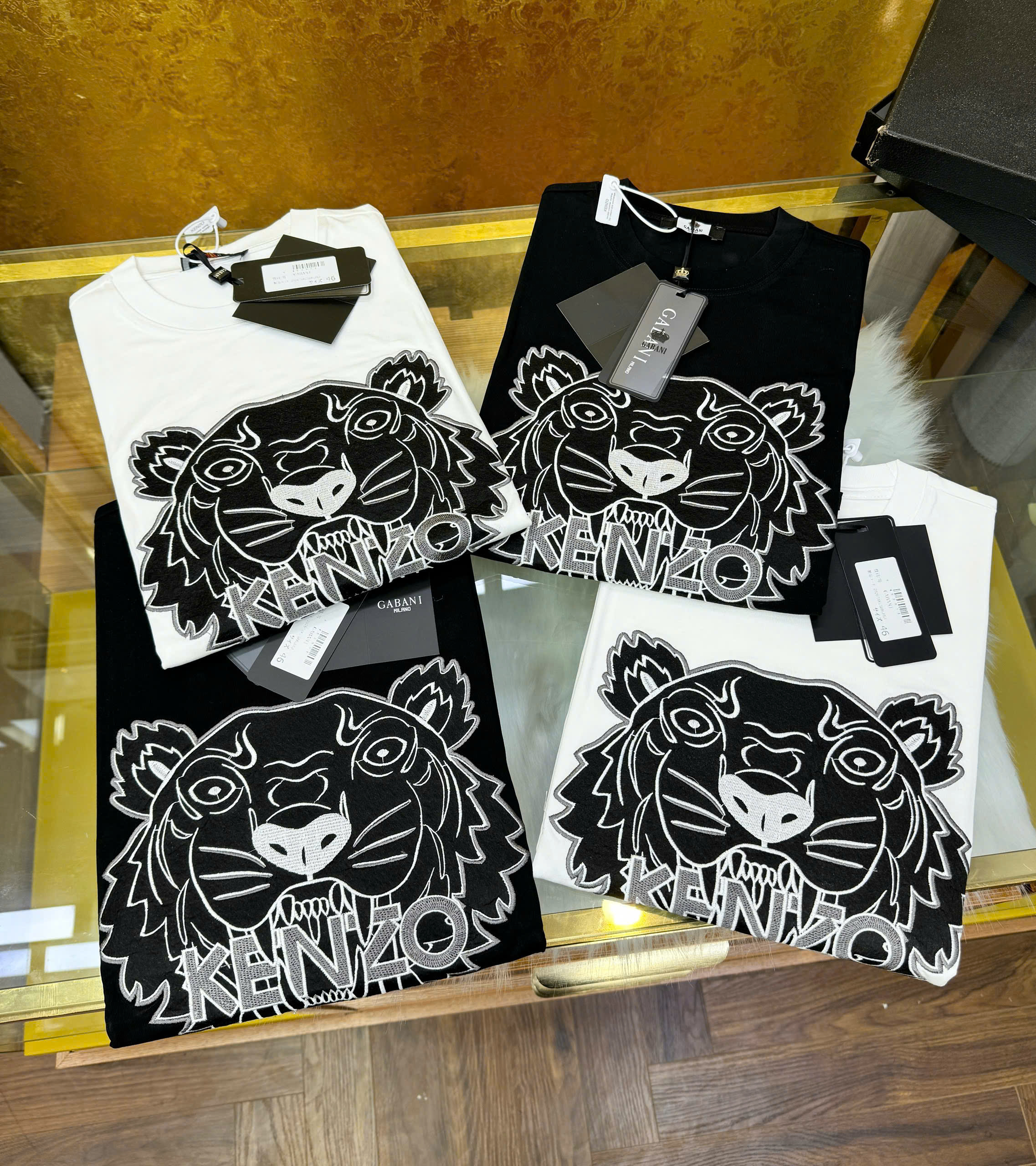 Áo phông T shirt Kenzo thêu mặt hổ Đen Trắng Like Auth 46-50 CD