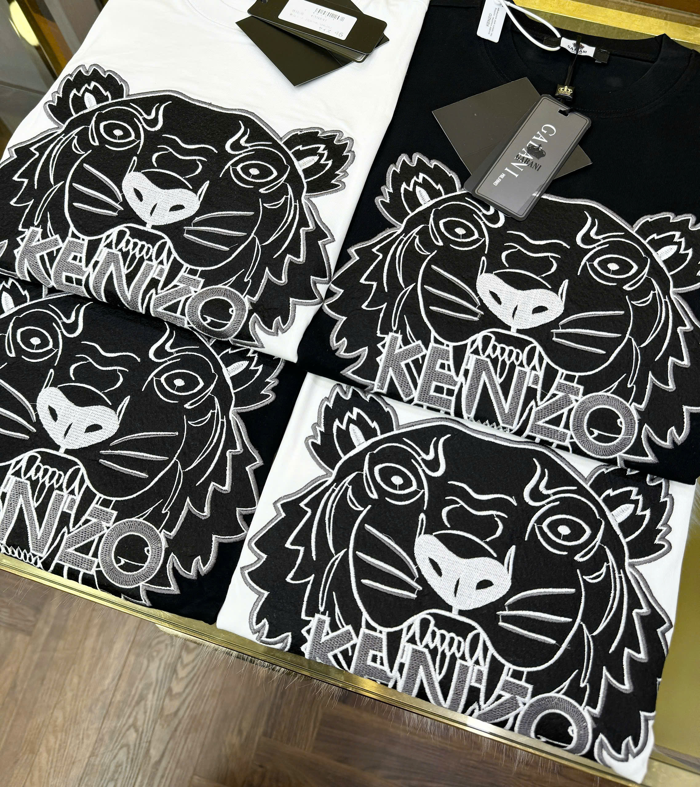 Áo phông T shirt Kenzo thêu mặt hổ Đen Trắng Like Auth 46-50 CD