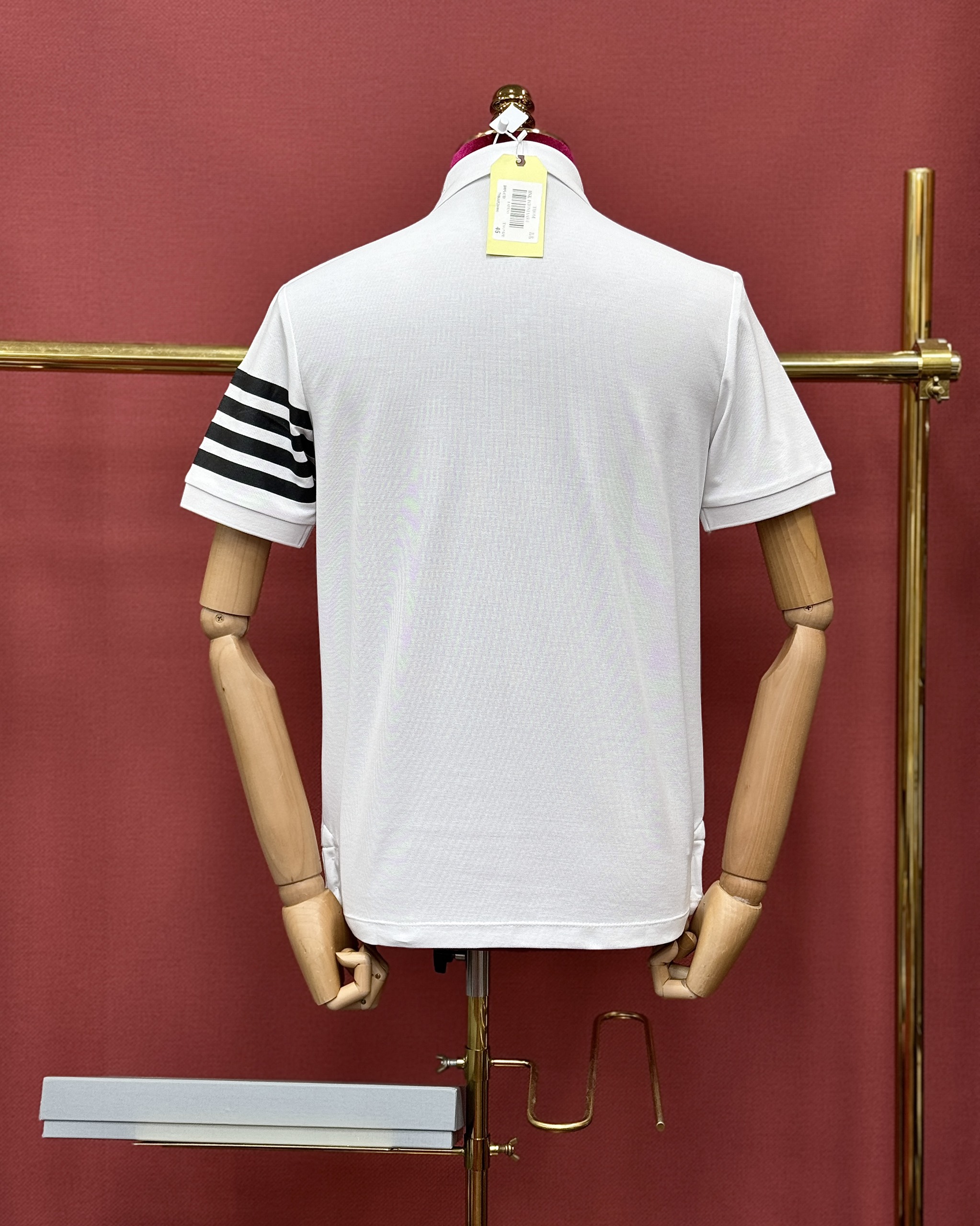 Áo polo Thombrowne logo thêu cổ kẻ sọc tay con thuyền ngực Like AUth 44-50 CD