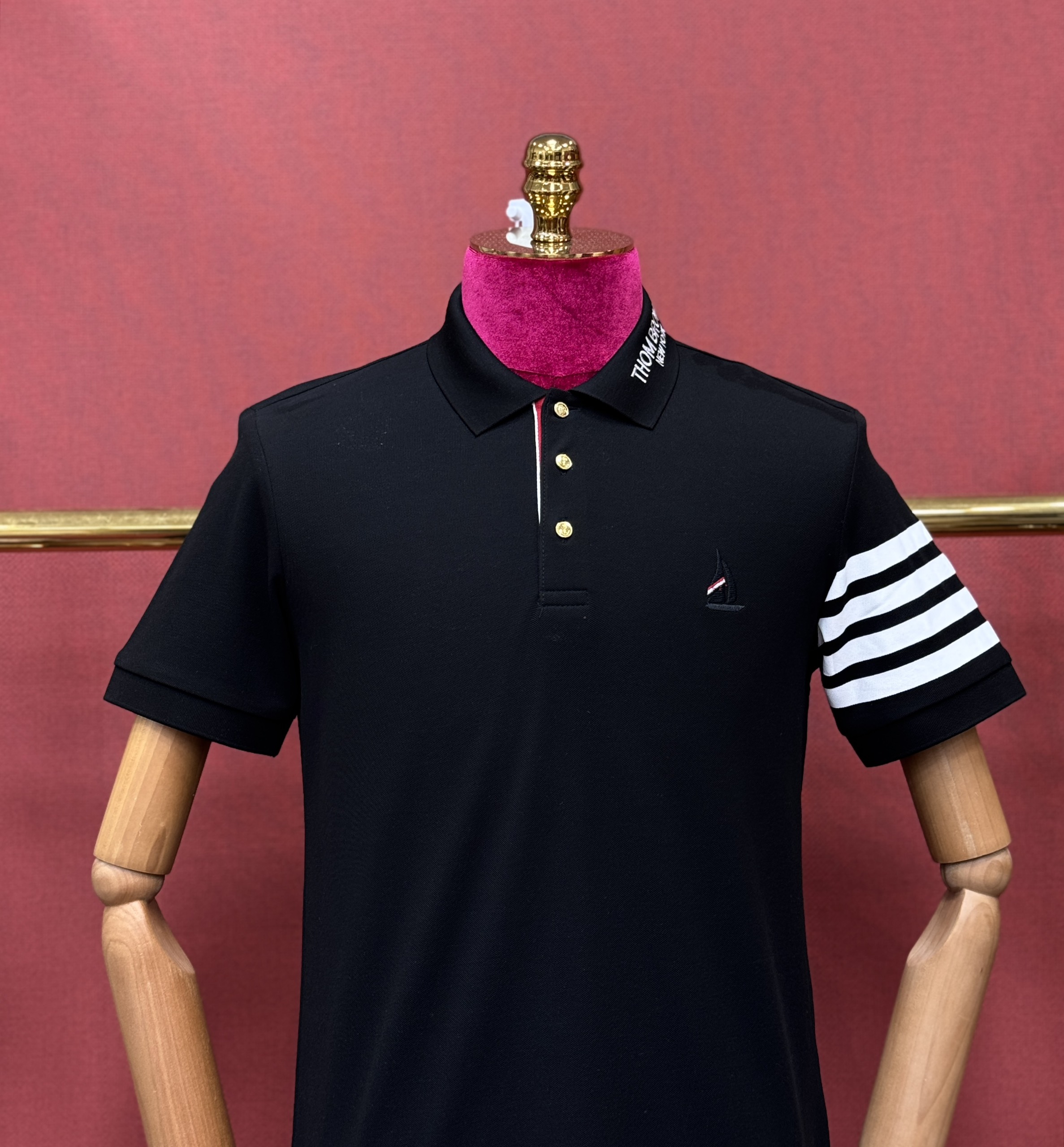 Áo polo Thombrowne logo thêu cổ kẻ sọc tay con thuyền ngực Like AUth 44-50 CD