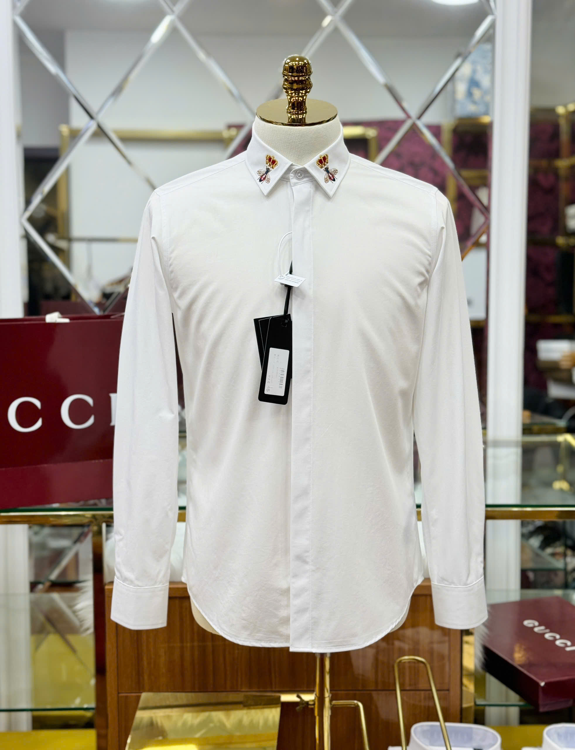 Áo sơ mi Dolce Gabbana DG logo thêu Ong vương miện cổ Like Auth 44-50 CD