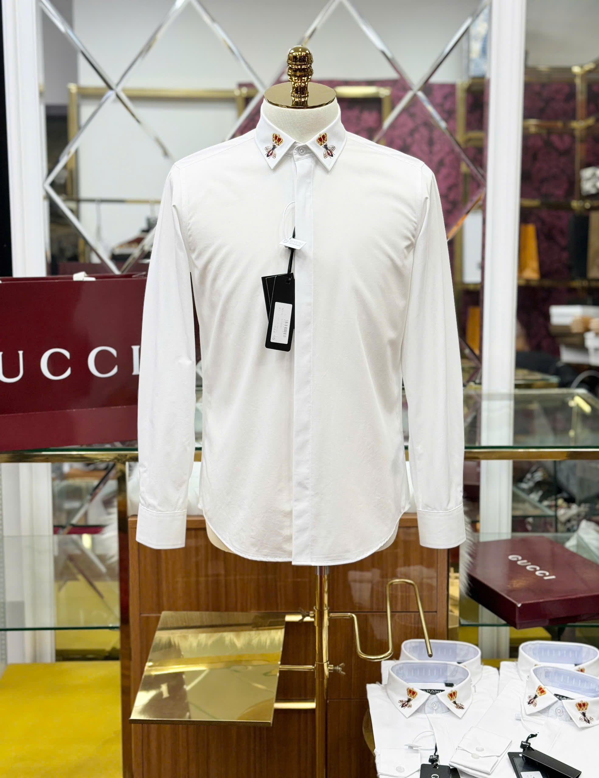 Áo sơ mi Dolce Gabbana DG logo thêu Ong vương miện cổ Like Auth 44-50 CD