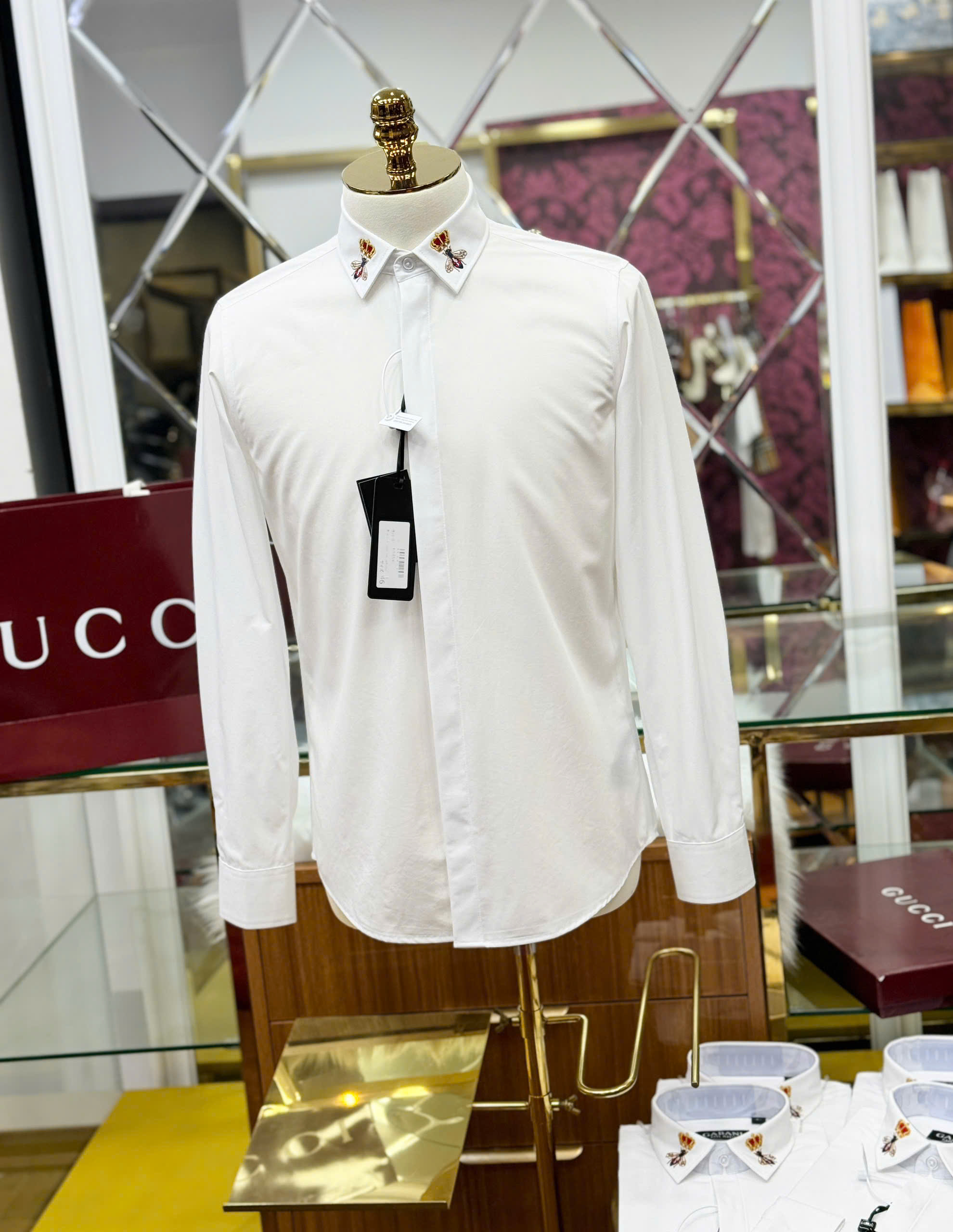 Áo sơ mi Dolce Gabbana DG logo thêu Ong vương miện cổ Like Auth 44-50 CD