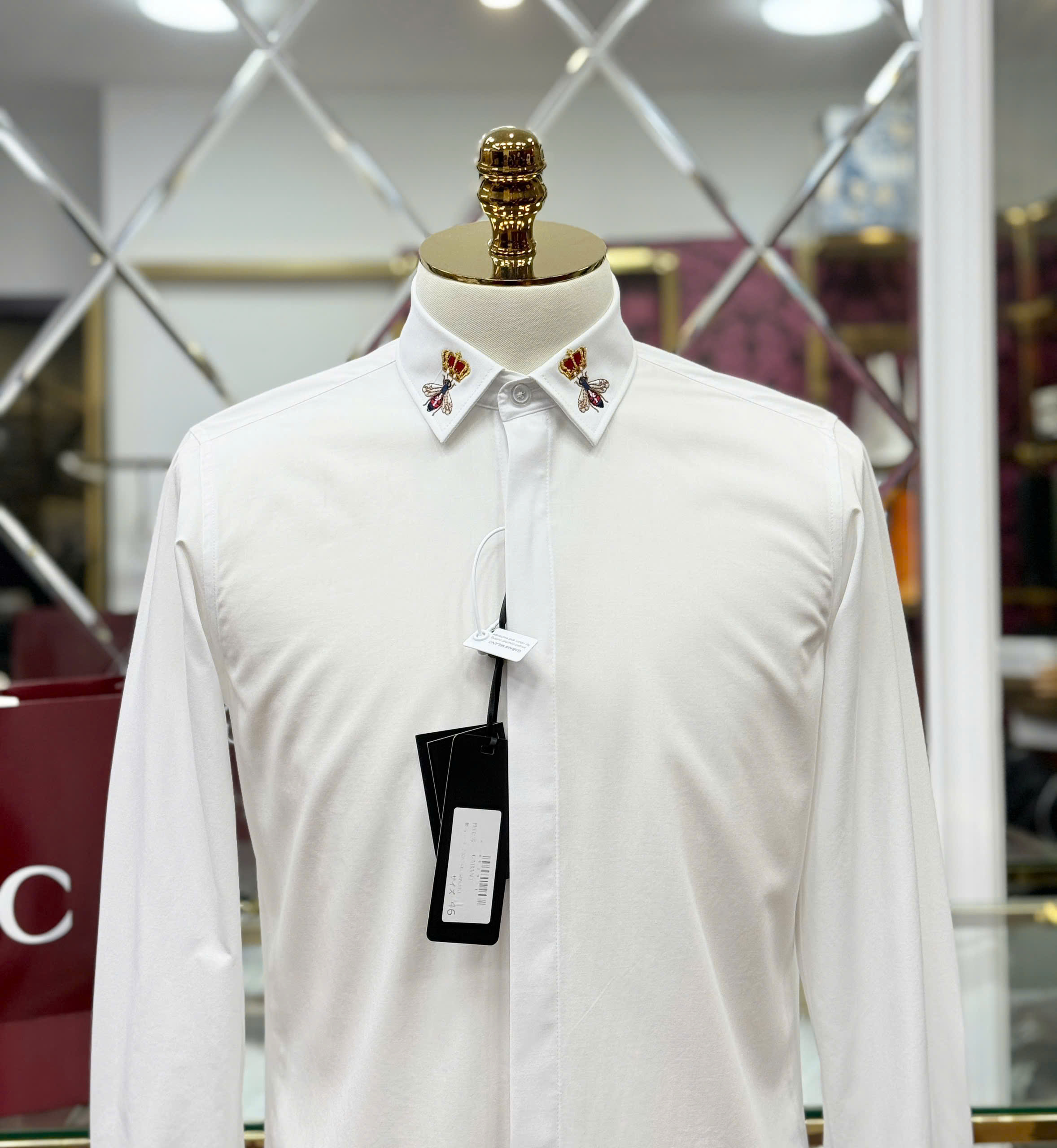 Áo sơ mi Dolce Gabbana DG logo thêu Ong vương miện cổ Like Auth 44-50 CD