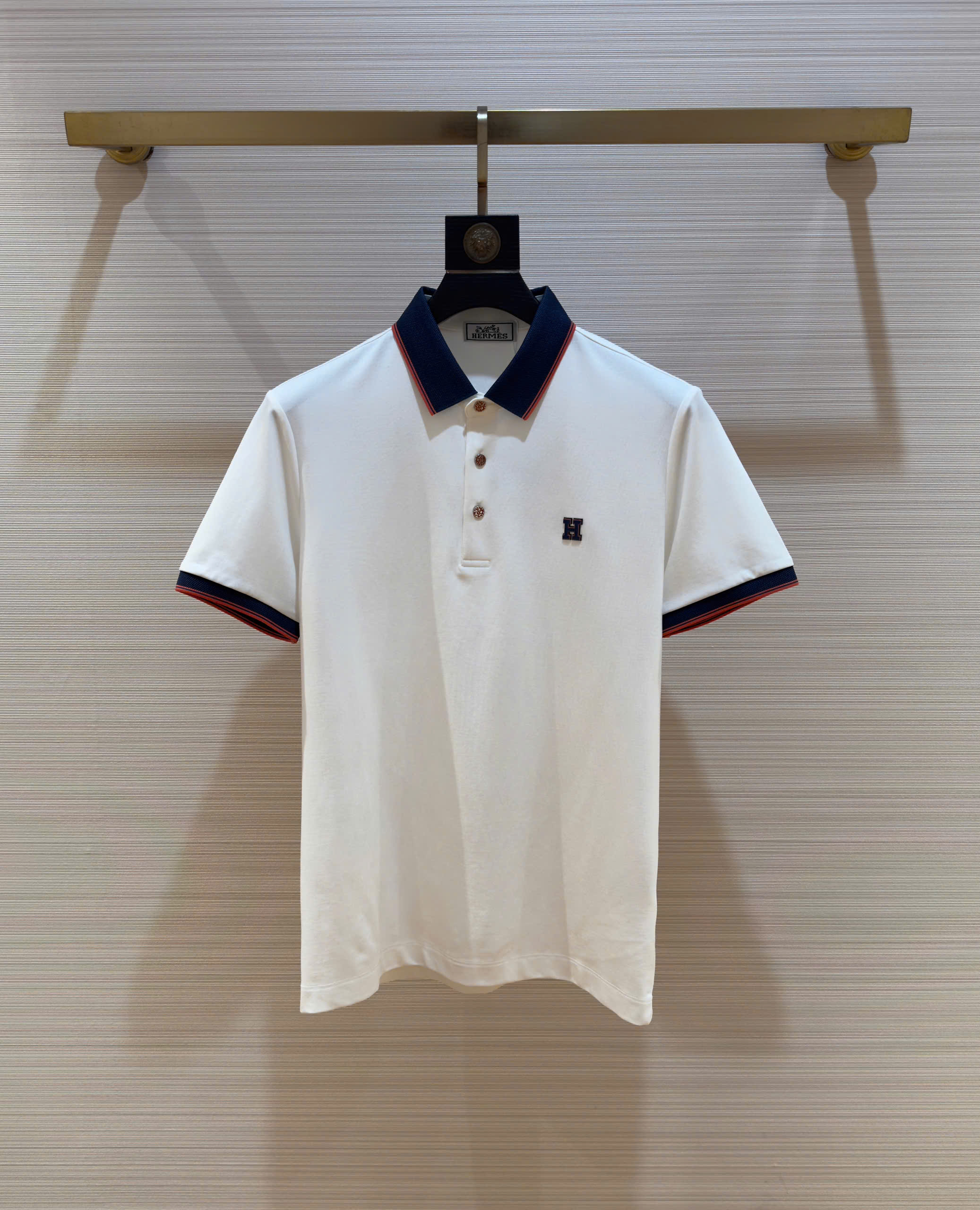 Áo polo Hermes HM logo H thêu ngực kẻ viền Like Auth 1-1 on web DDT