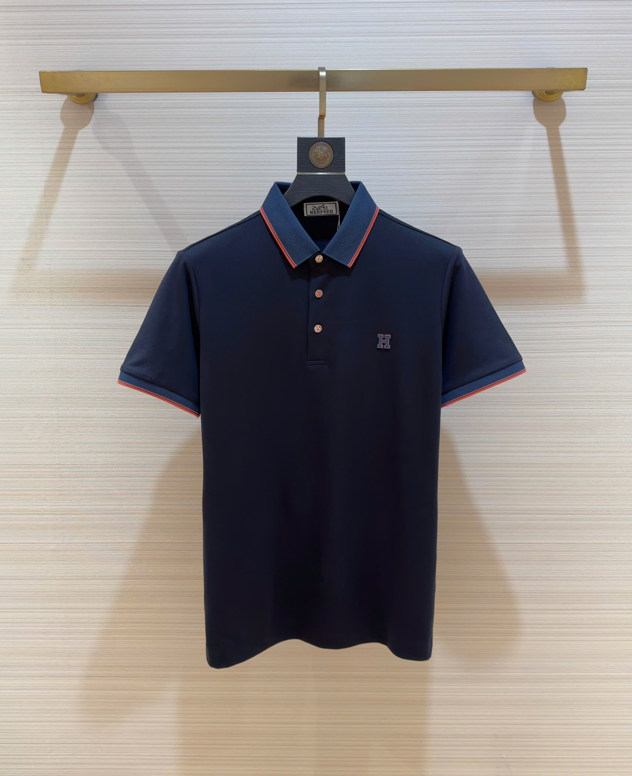 Áo polo Hermes HM logo H thêu ngực kẻ viền Like Auth 1-1 on web DDT