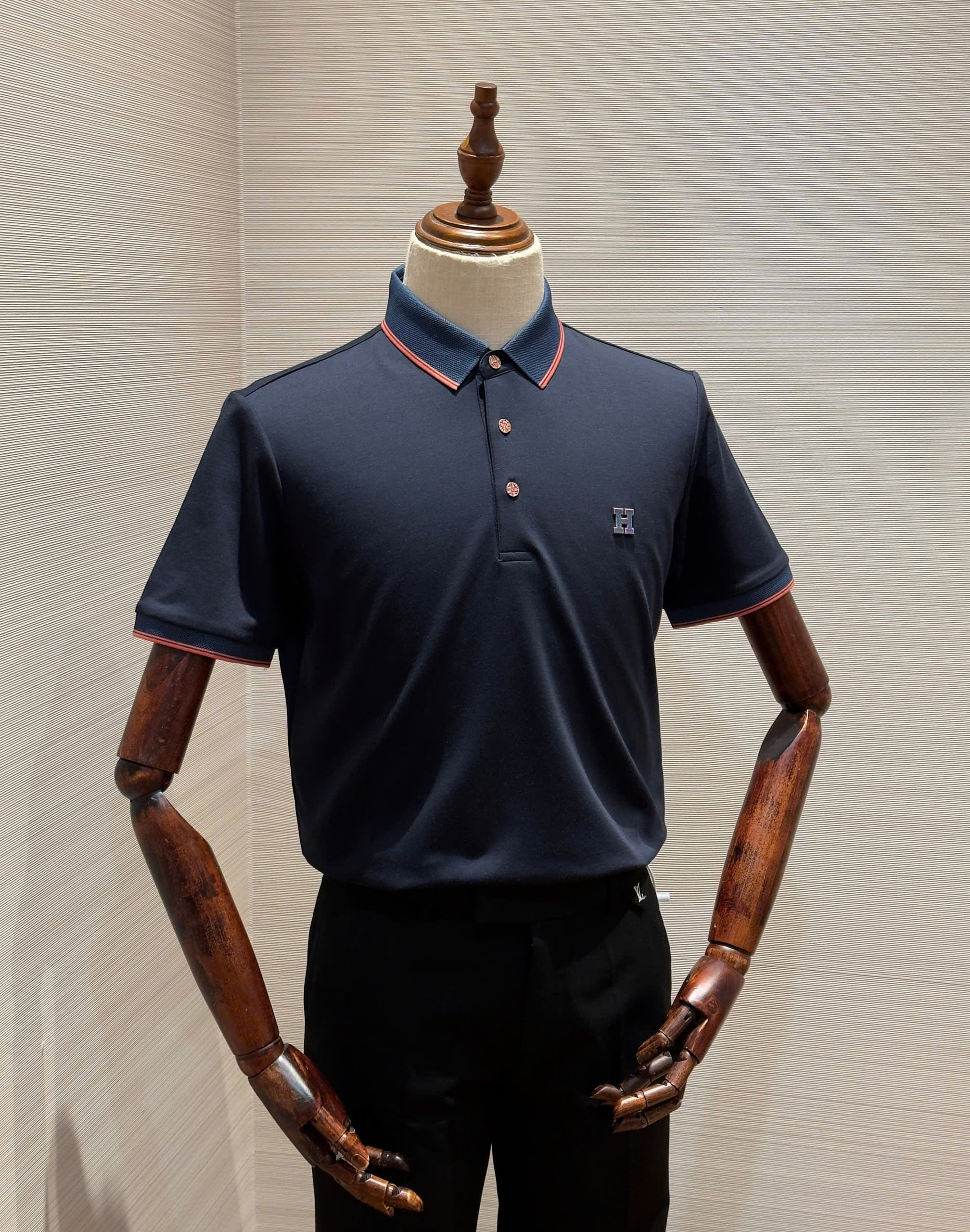 Áo polo Hermes HM logo H thêu ngực kẻ viền Like Auth 1-1 on web DDT