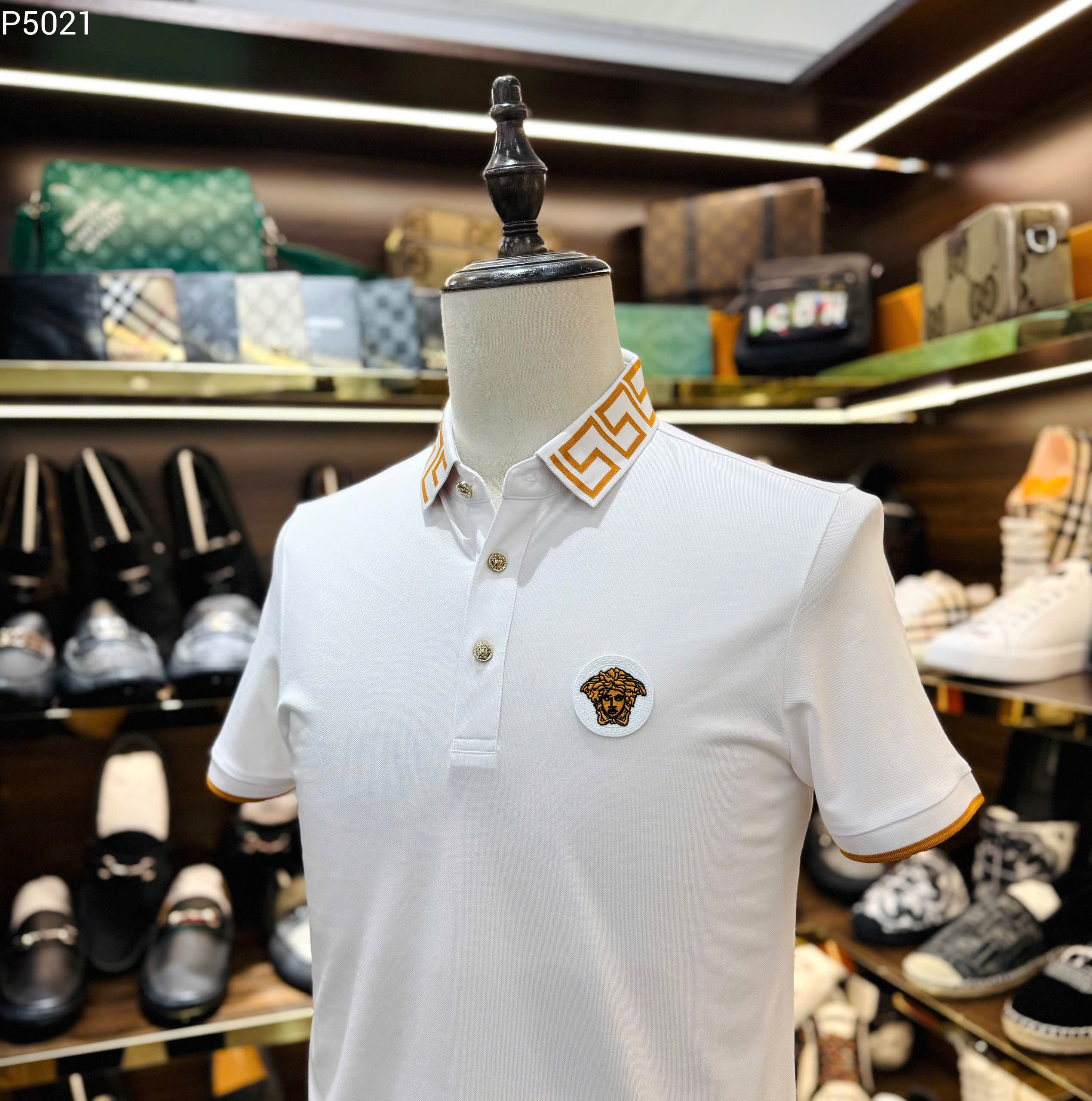 Áo polo Versace VS basic check cổ logo thêu mặt quỷ ngực Like Auth 46-54 MK