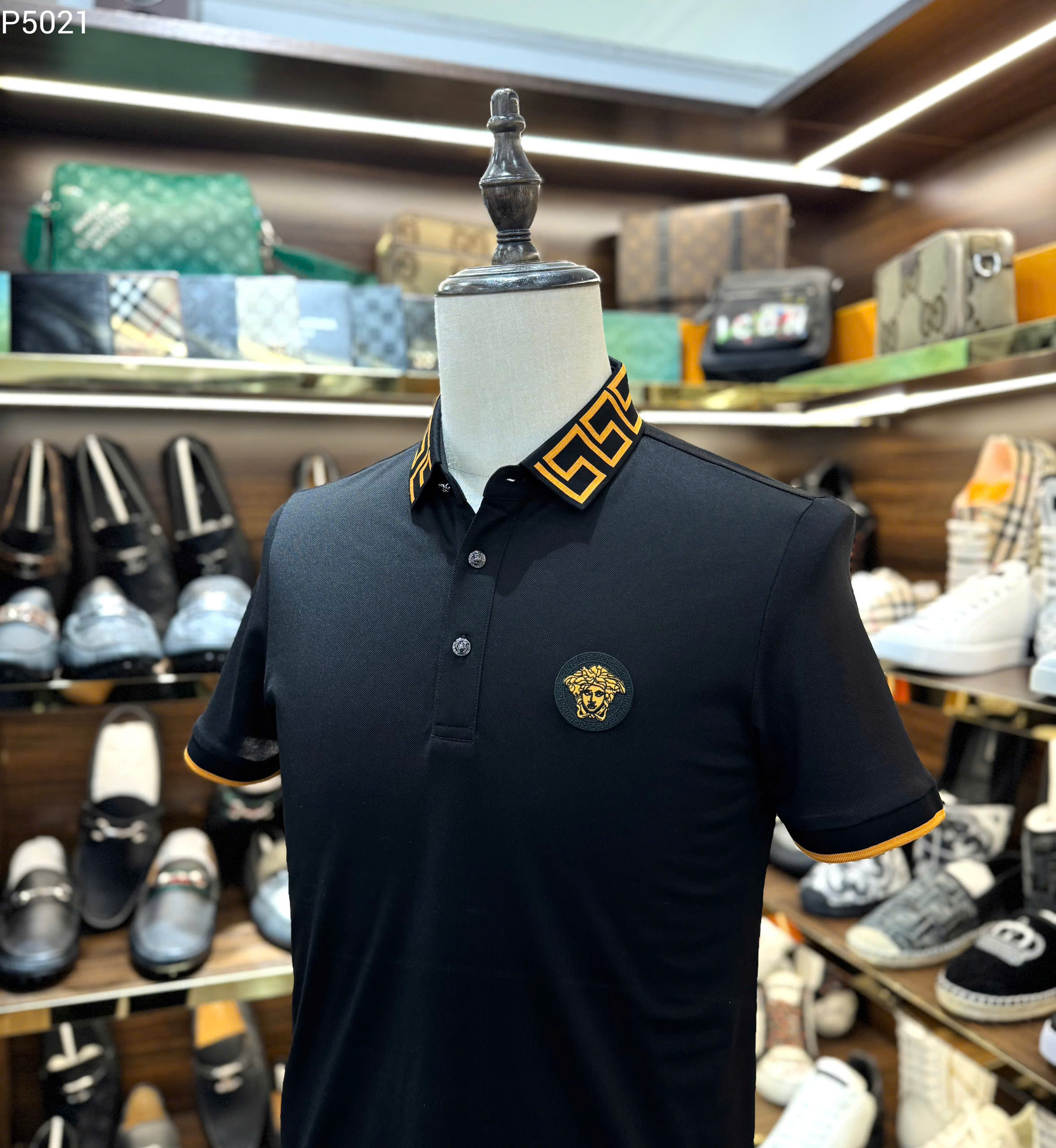 Áo polo Versace VS basic check cổ logo thêu mặt quỷ ngực Like Auth 46-54 MK