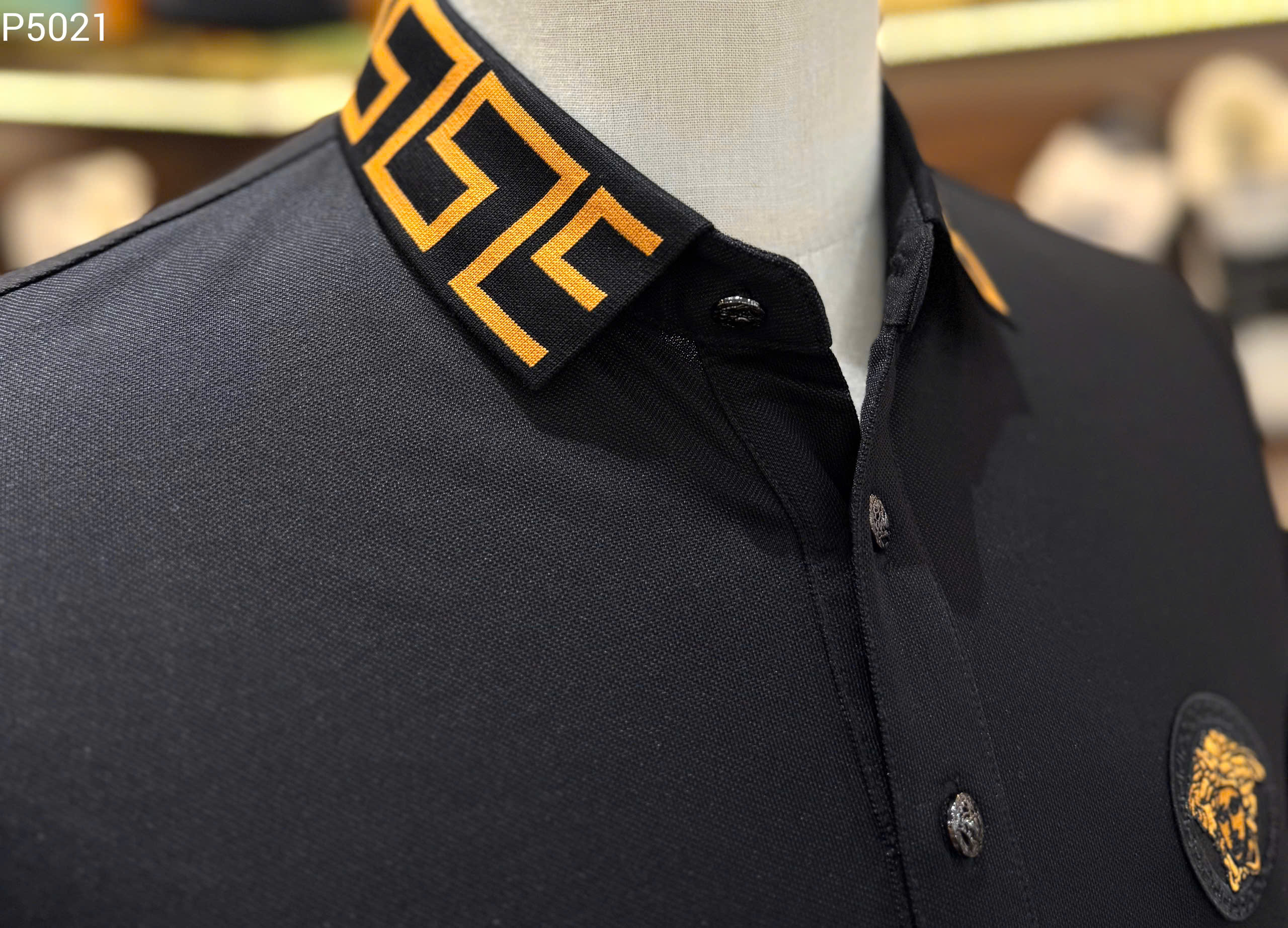 Áo polo Versace VS basic check cổ logo thêu mặt quỷ ngực Like Auth 46-54 MK