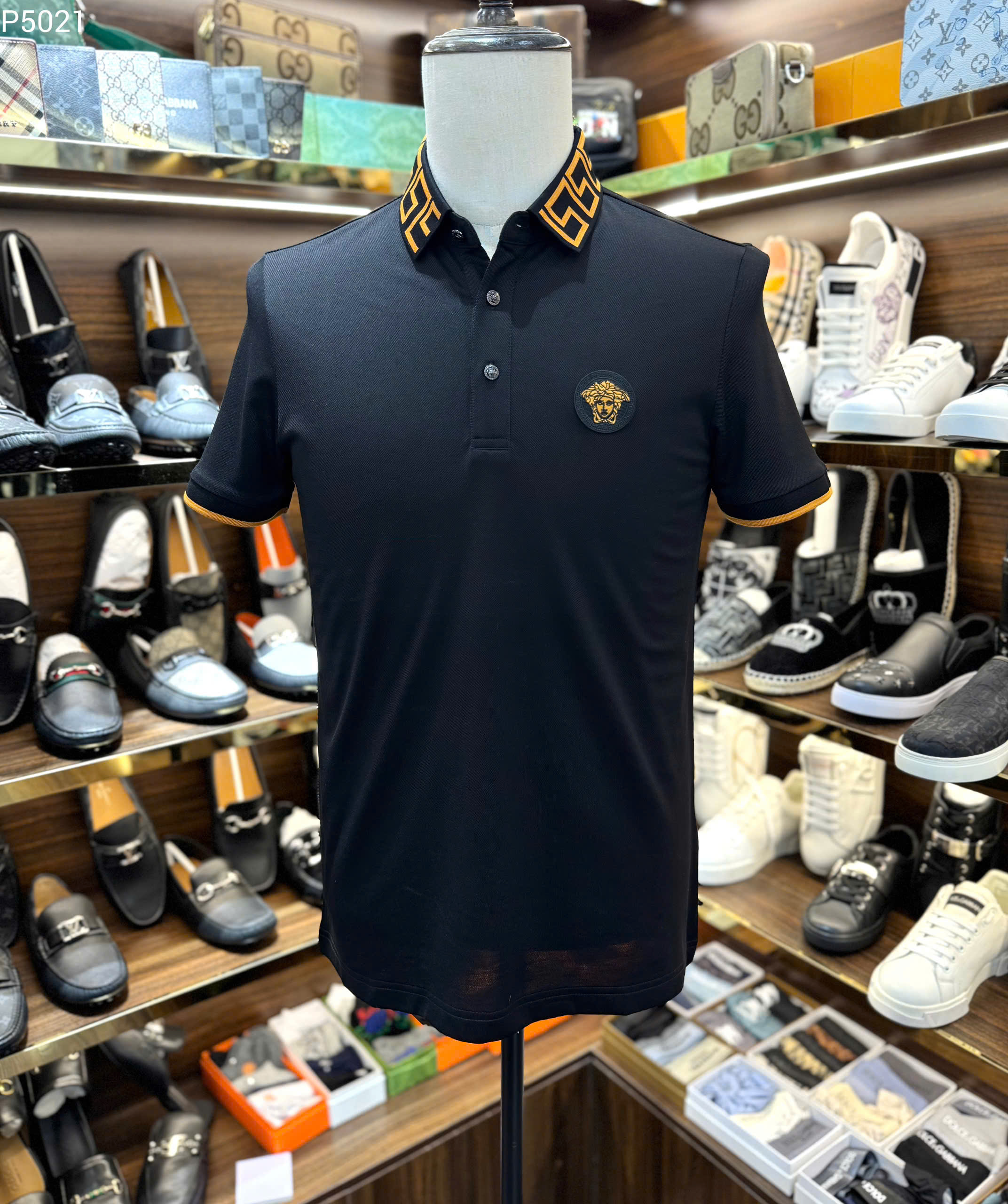 Áo polo Versace VS basic check cổ logo thêu mặt quỷ ngực Like Auth 46-54 MK