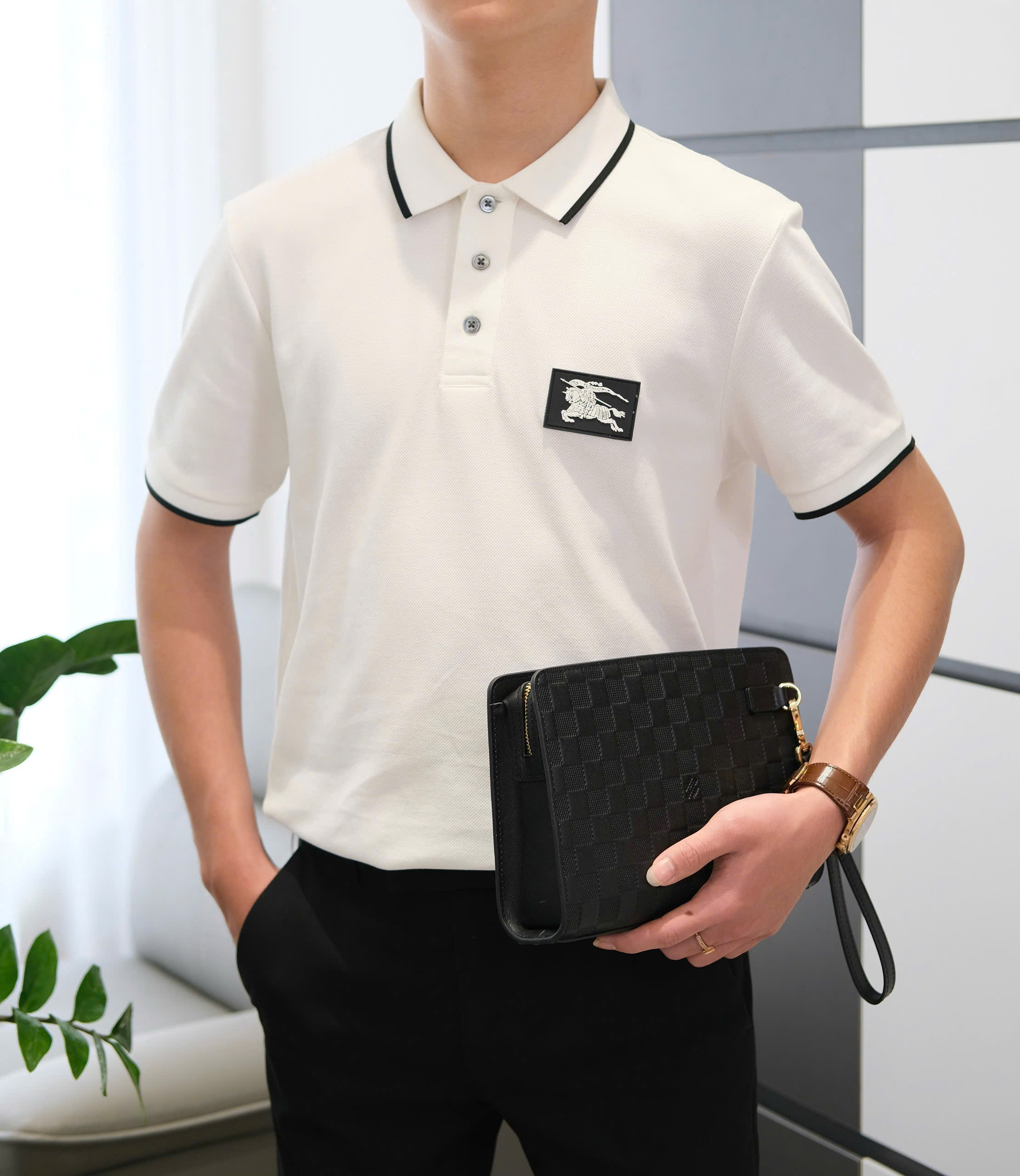 Túi ví Clutch Louis Vuitton LV dập ô caro logo tag Vàng khóa vân tay Like Auth 25x17x6 DDT