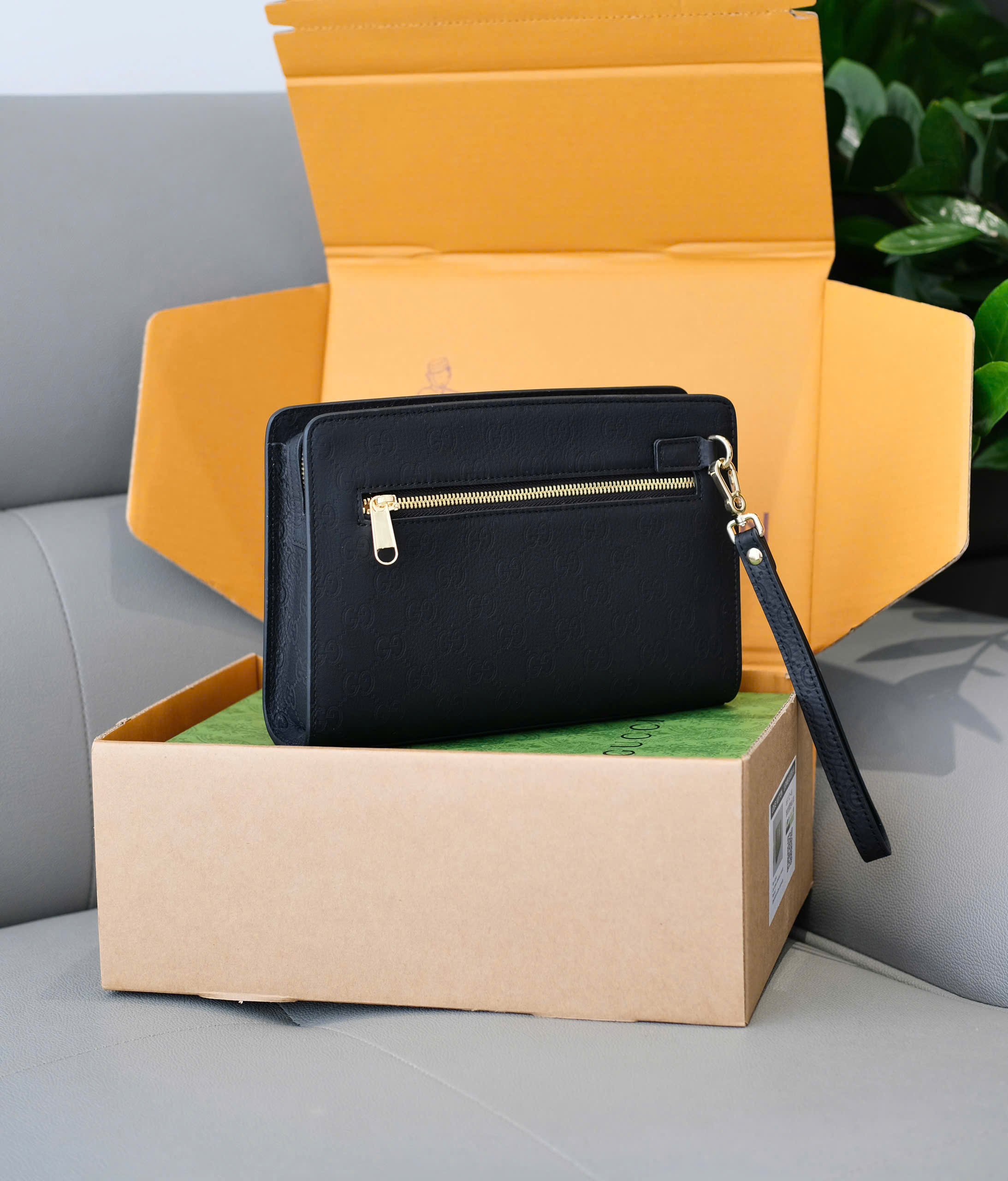 Túi ví Clutch Gucci GC monogram tag sọc xanh đỏ khóa vân tay Like Auth 25x17x6 DDT