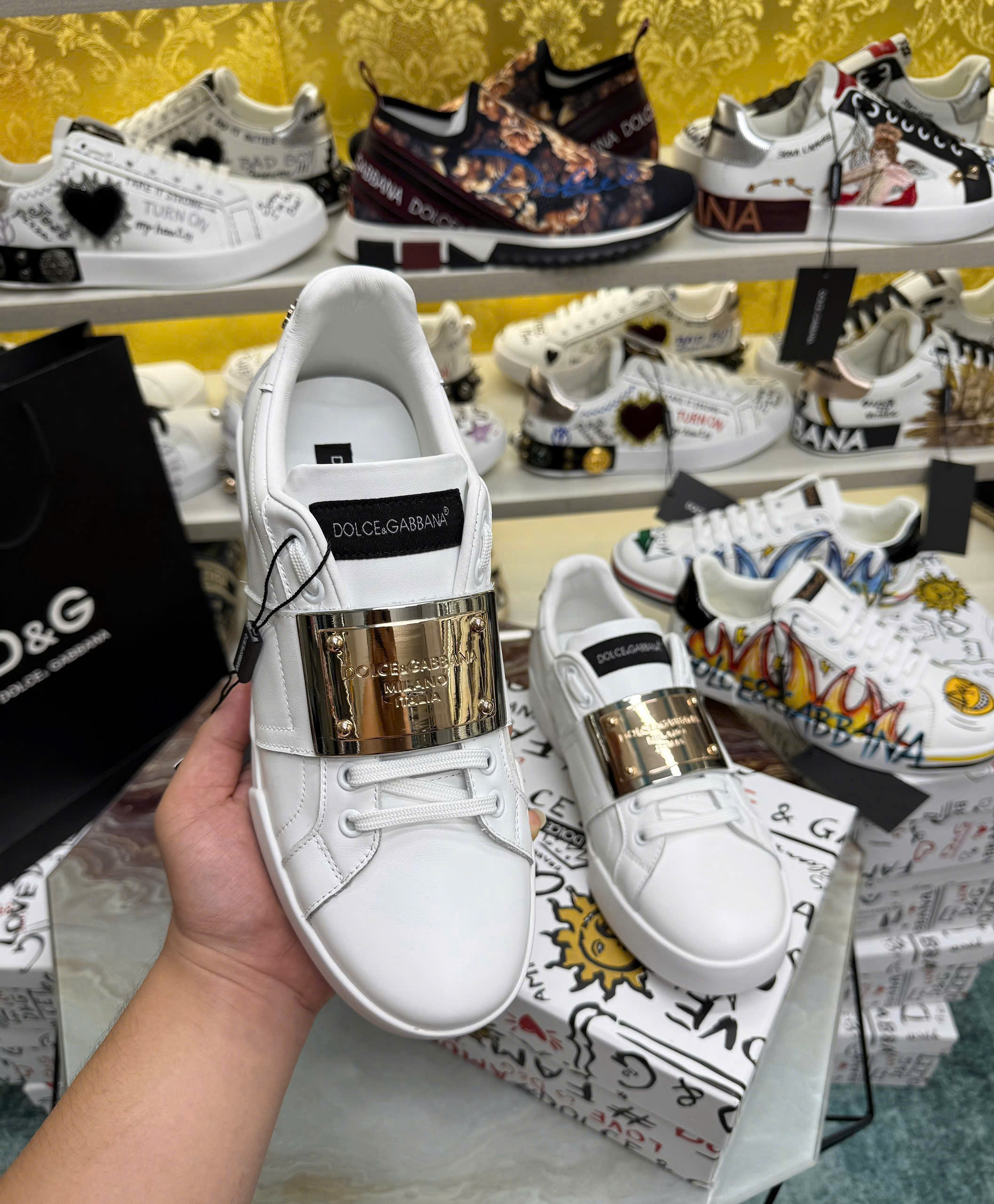 Giày sneaker snk Dolce Gabbana DG Trắng tag vuông Vàng new 2026 Like Auth 38-43 MK