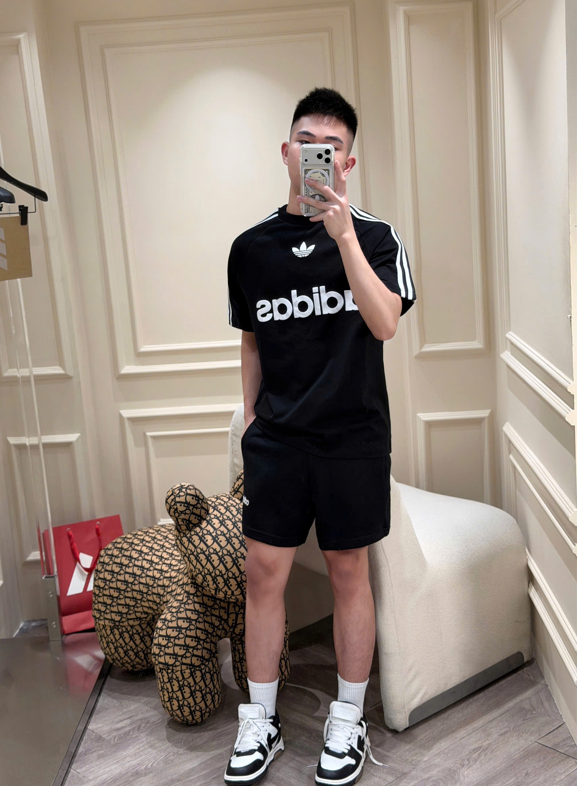 Set bộ thể thao hè Adidas logo ngực in dập nổi 2 lớp kẻ sọc vai Like Auth S-XL NV