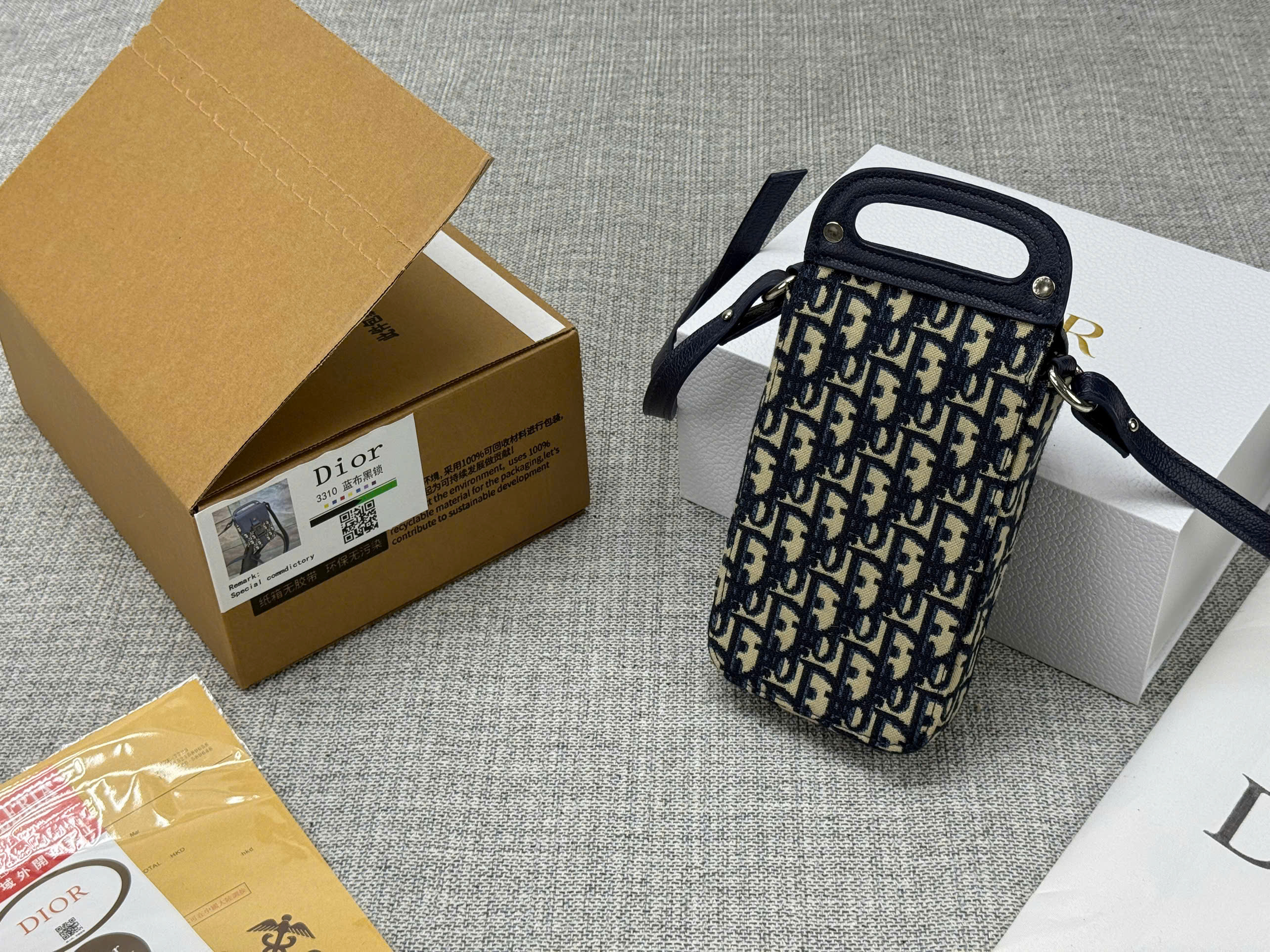 Túi đeo chéo Dior CD mini Phone Xanh Than khóa cài nắp gập họa tiết họa tiết Obique Like Auth NV