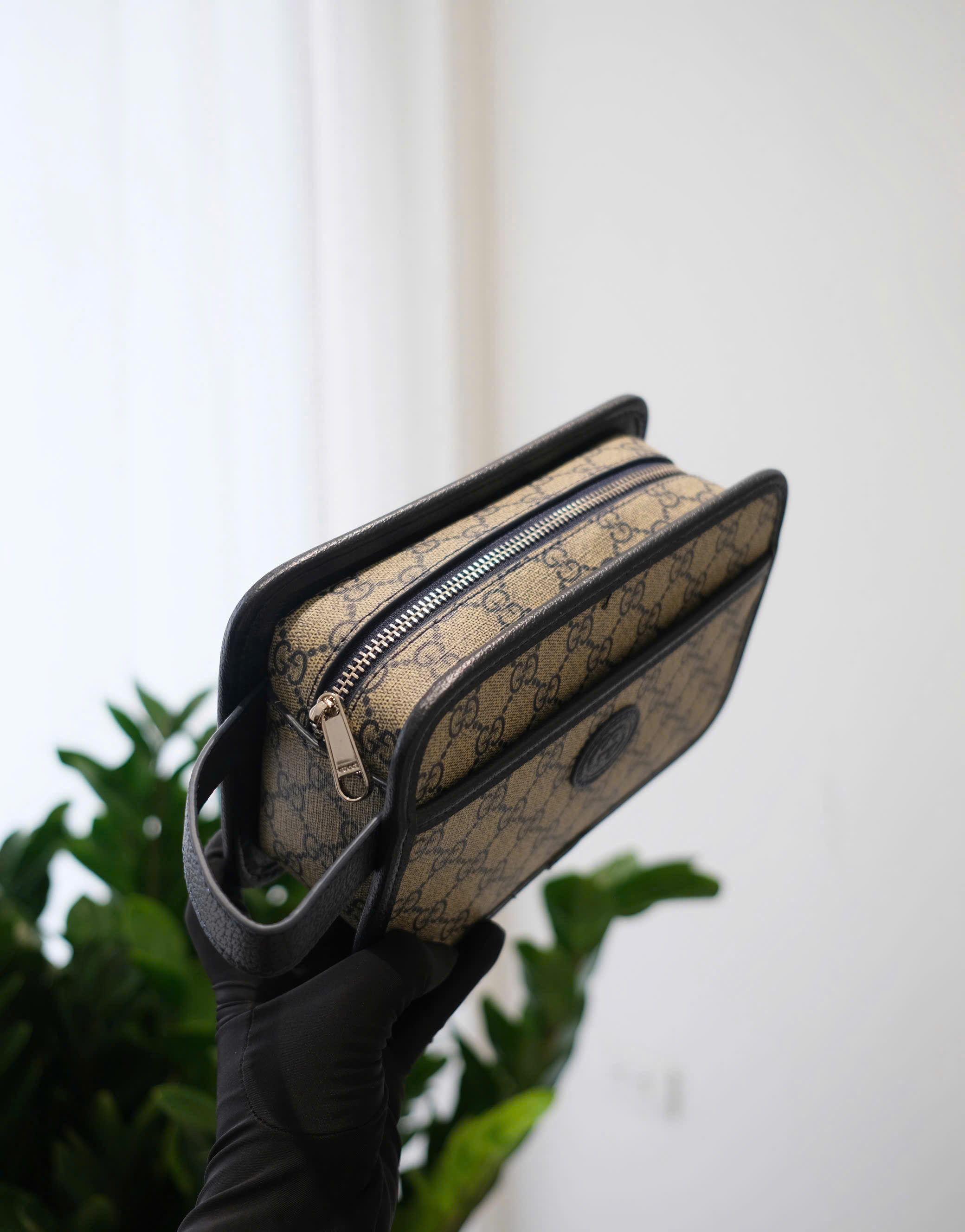 Túi ví Clutch Gucci GC Xanh than họa tiết monogram tag da Like Auth 23x14x7 DDT