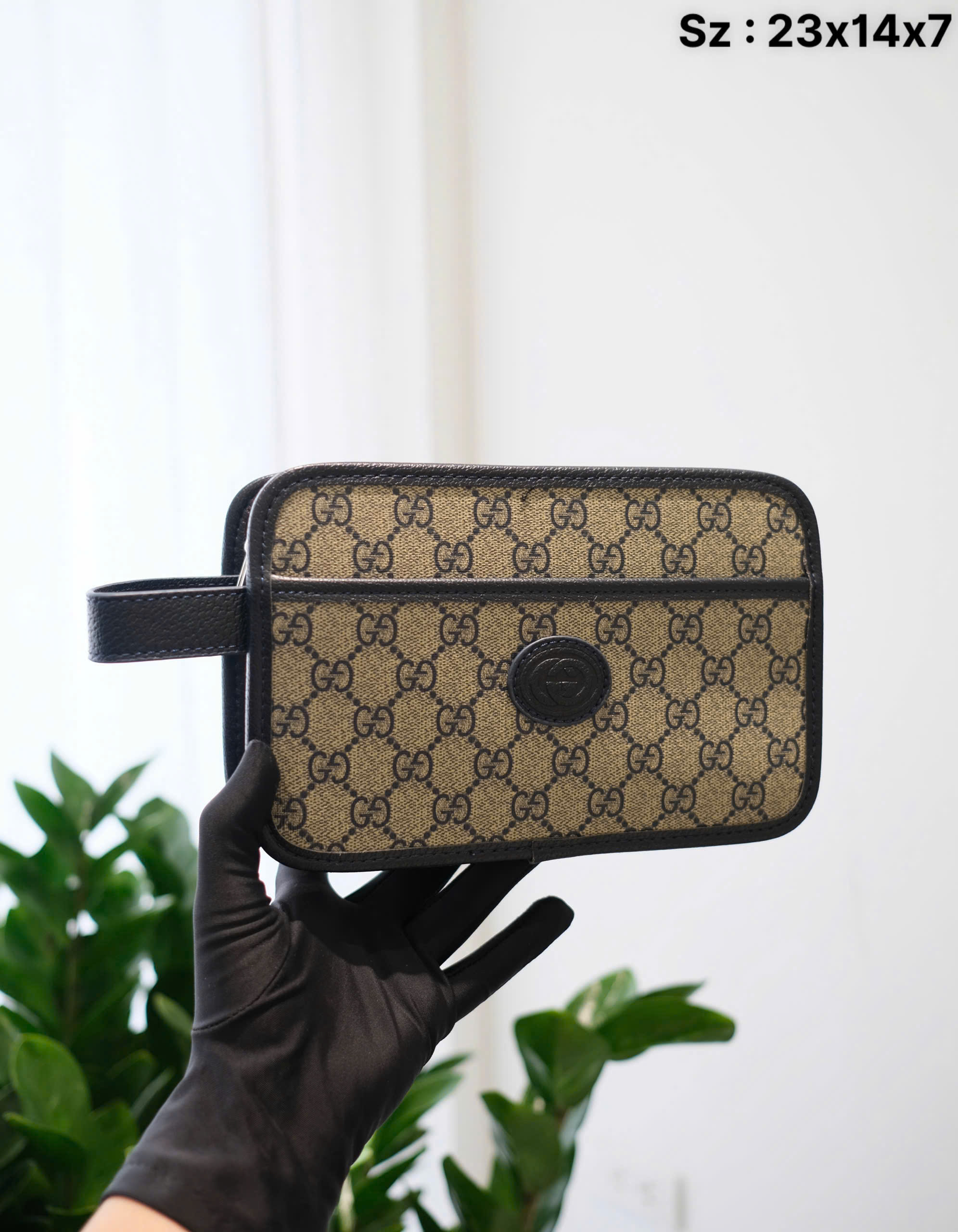 Túi ví Clutch Gucci GC Xanh than họa tiết monogram tag da Like Auth 23x14x7 DDT