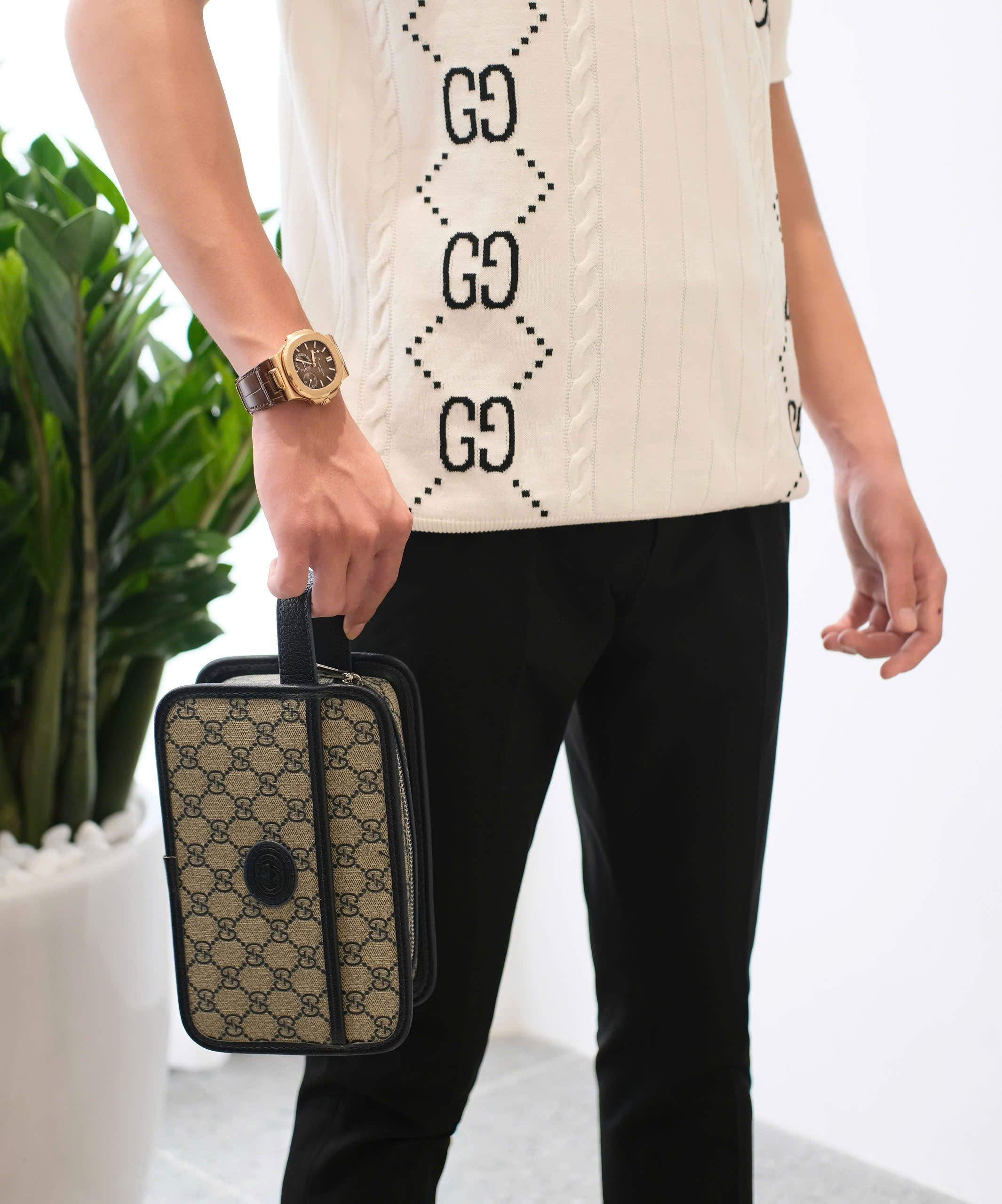 Túi ví Clutch Gucci GC Xanh than họa tiết monogram tag da Like Auth 23x14x7 DDT