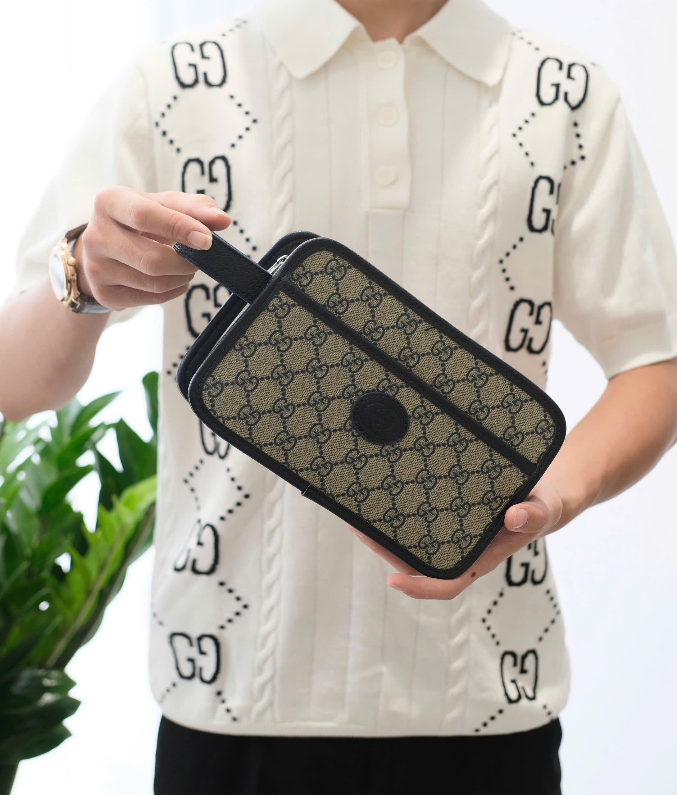 Túi ví Clutch Gucci GC Xanh than họa tiết monogram tag da Like Auth 23x14x7 DDT