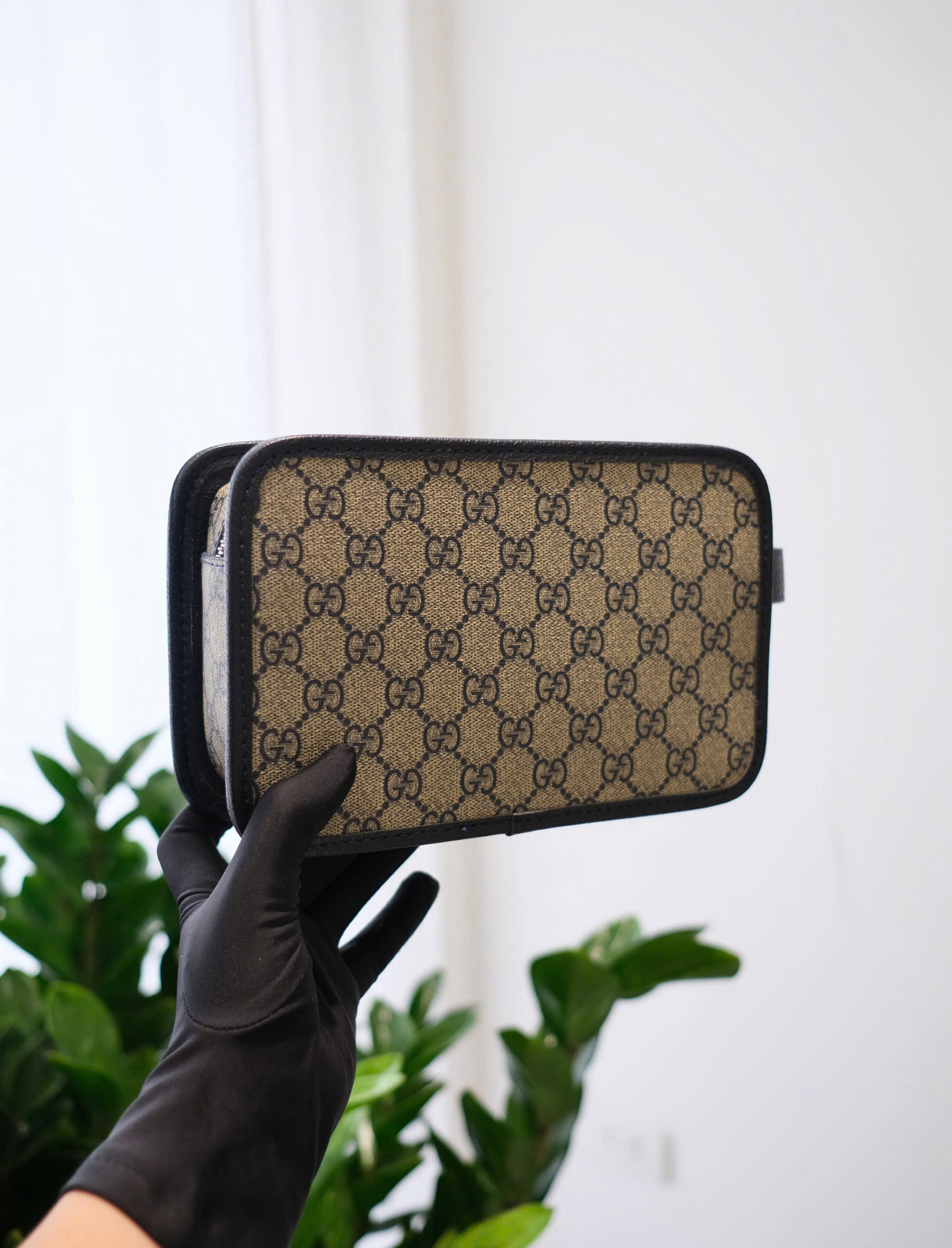 Túi ví Clutch Gucci GC Xanh than họa tiết monogram tag da Like Auth 23x14x7 DDT