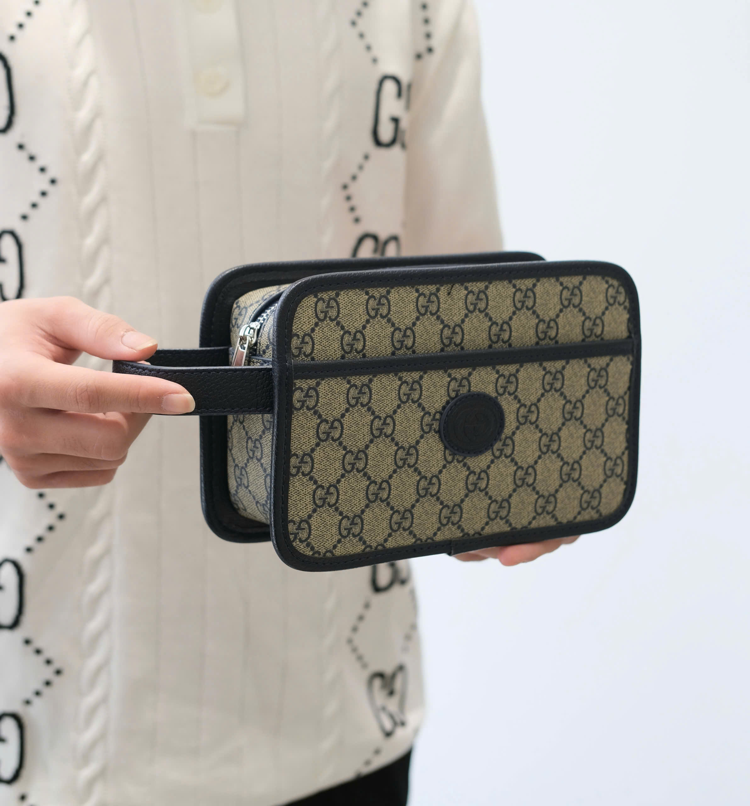 Túi ví Clutch Gucci GC Xanh than họa tiết monogram tag da Like Auth 23x14x7 DDT