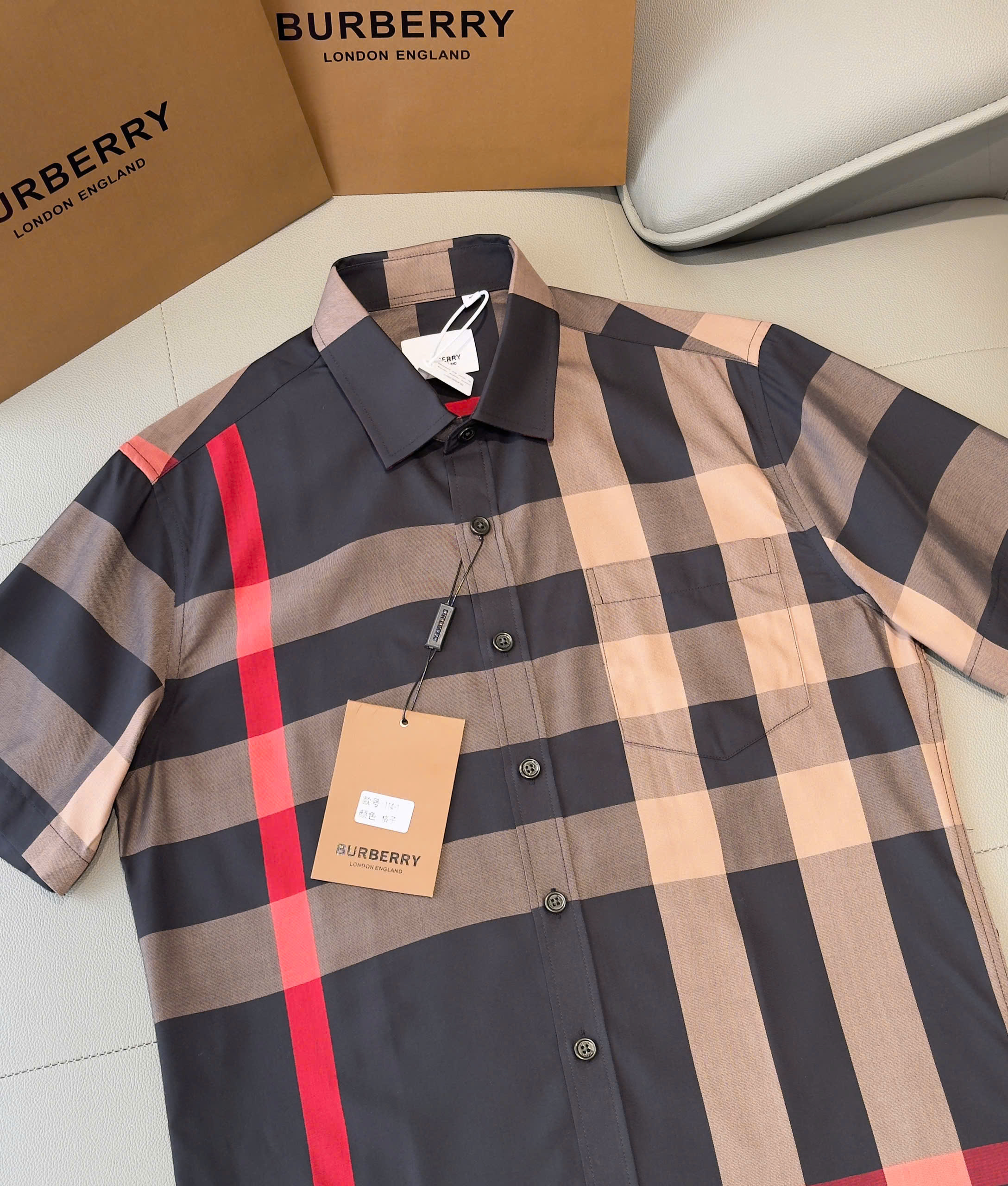 Áo sơ mi Burberry BBR màu Cafe kẻ Đen sọc Đỏ Like Auth S-XXL DDT