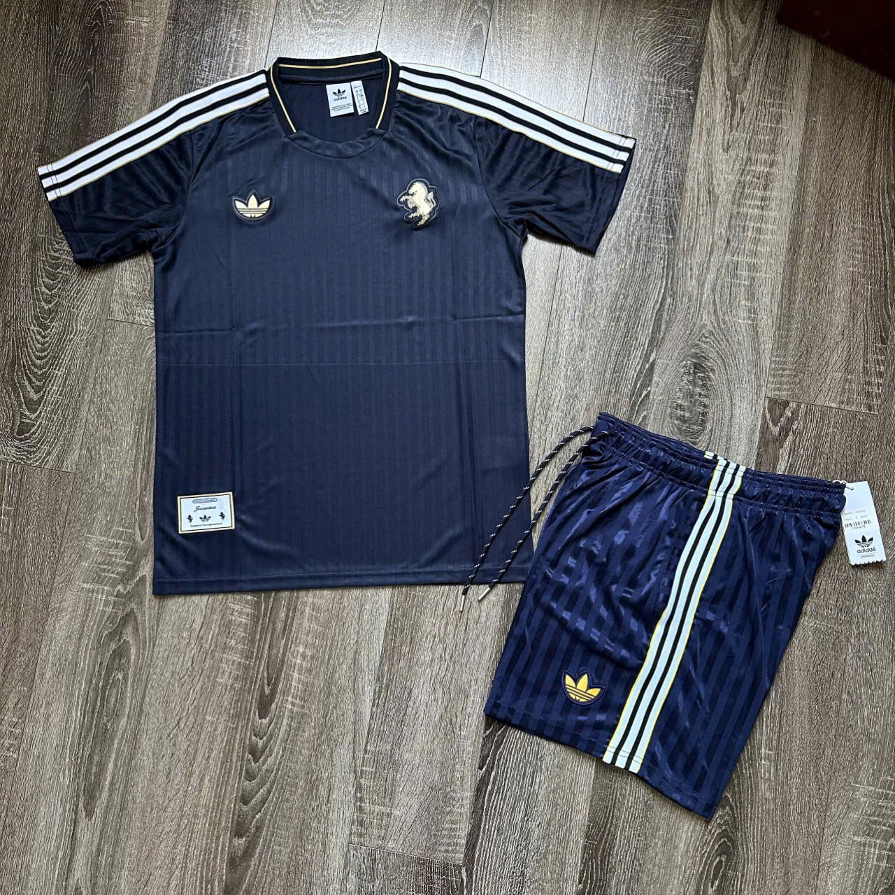 Bộ set thể thao hè Adidas Xanh Than kẻ sọc logo thêu ngực Like Auth S-XL NV